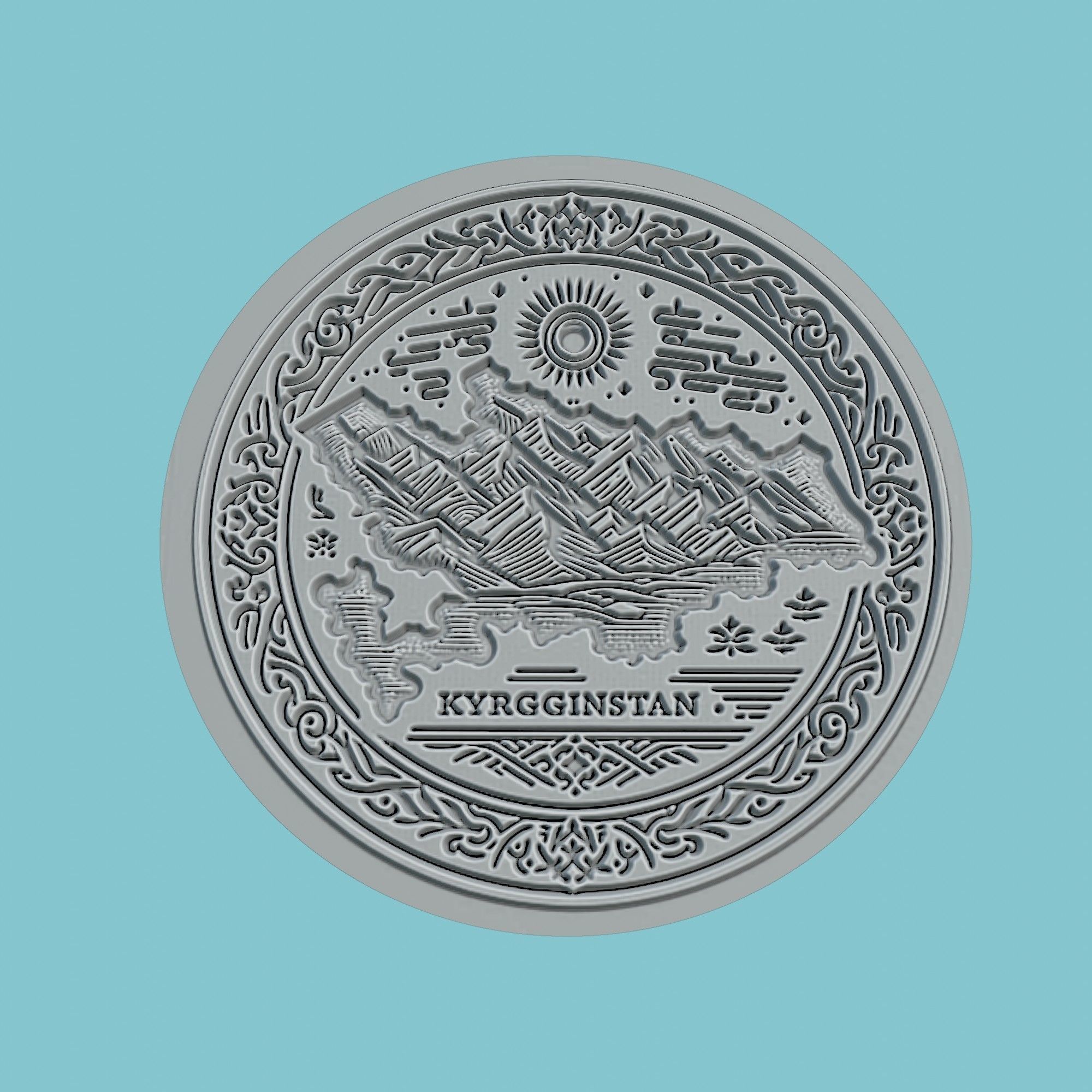 Kyrgyzstan Map Medallion Wall Art Printer 3D print model_2
