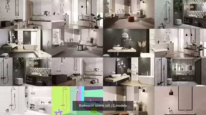 Bathroom scene loft 3D Model Collection