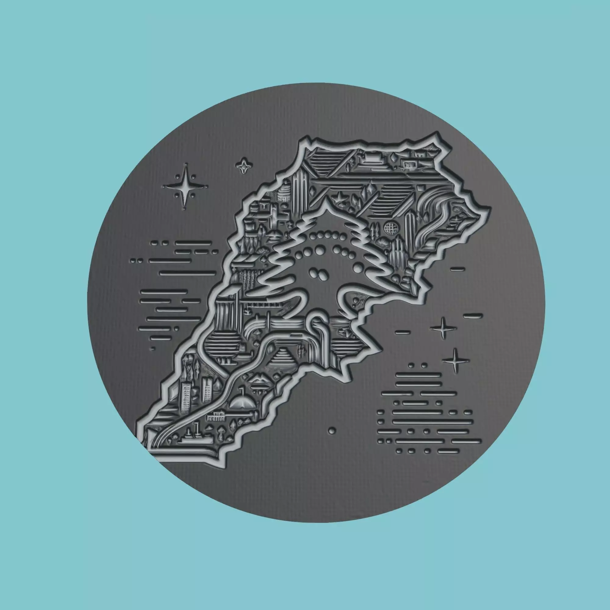 Lebanon Map Medallion Wall Art Printer 3D print model_0