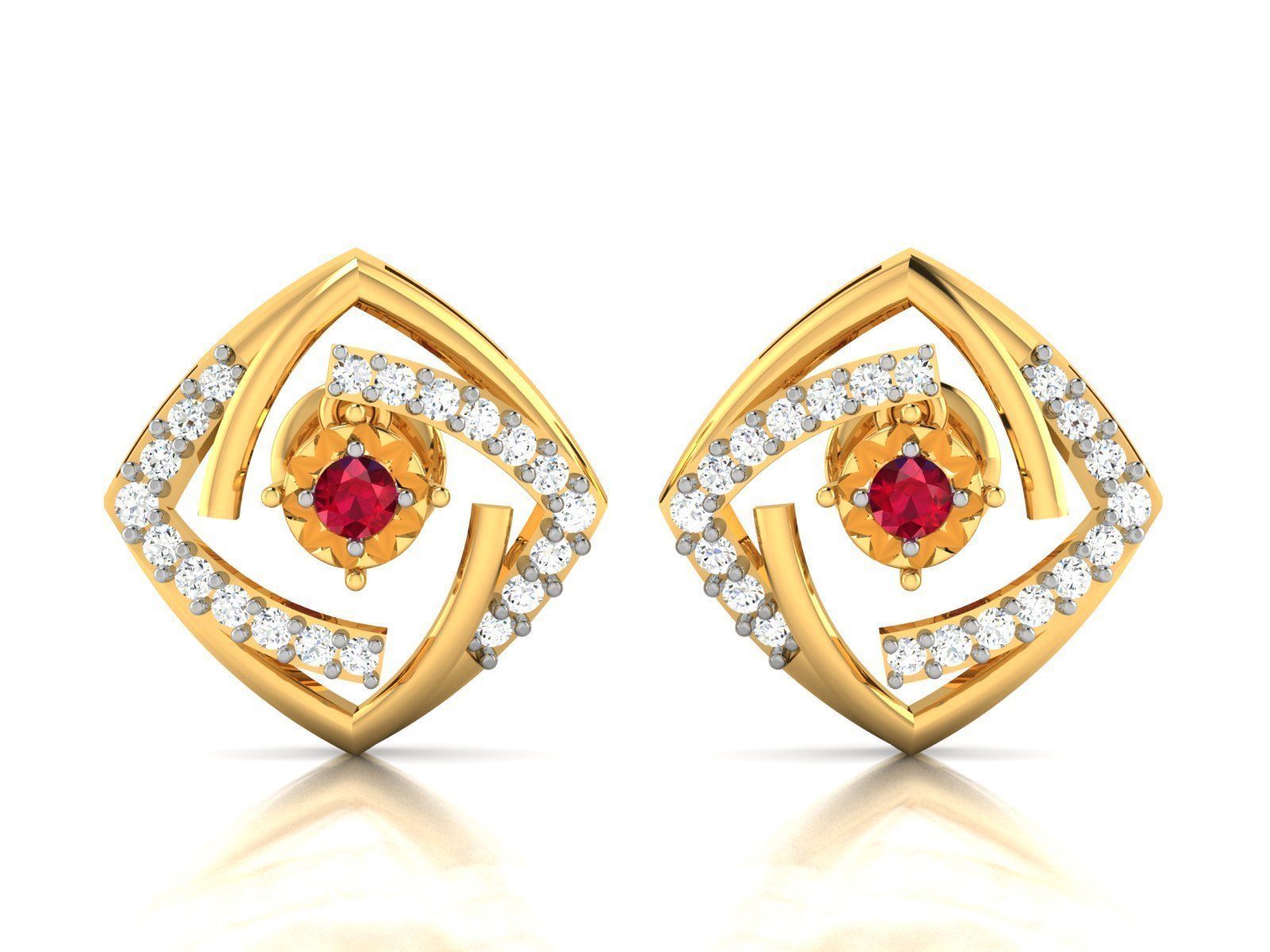 Diamond Studs Earrings renders 3dm details 3D print model_1