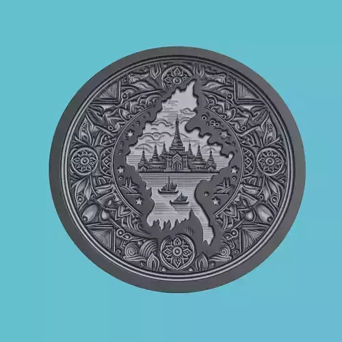 Myanmar Map Medallion Wall Art Printer