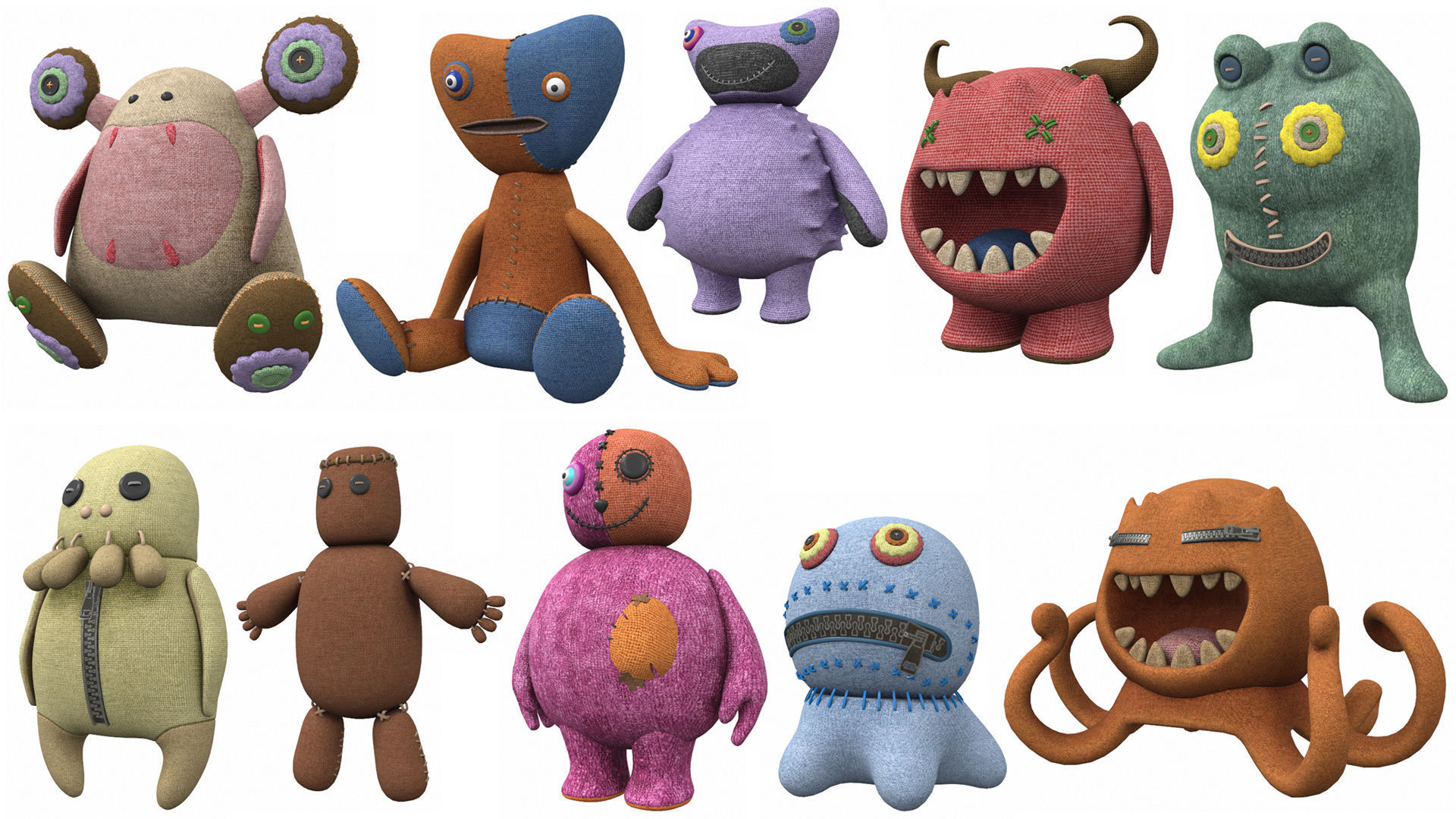 Plush toy monster pack 3D model_2