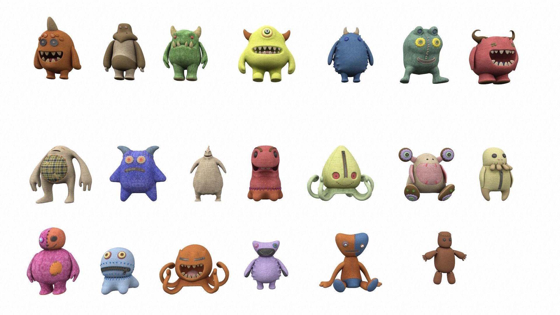 Plush toy monster pack 3D model_3