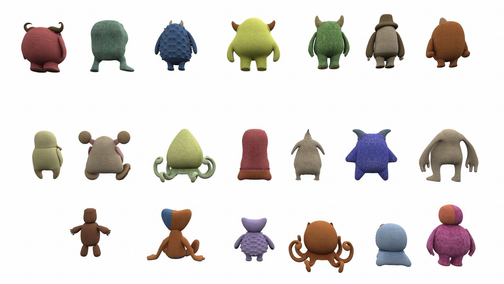 Plush toy monster pack 3D model_4