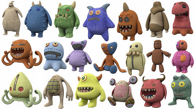 Plush toy monster pack 3D model