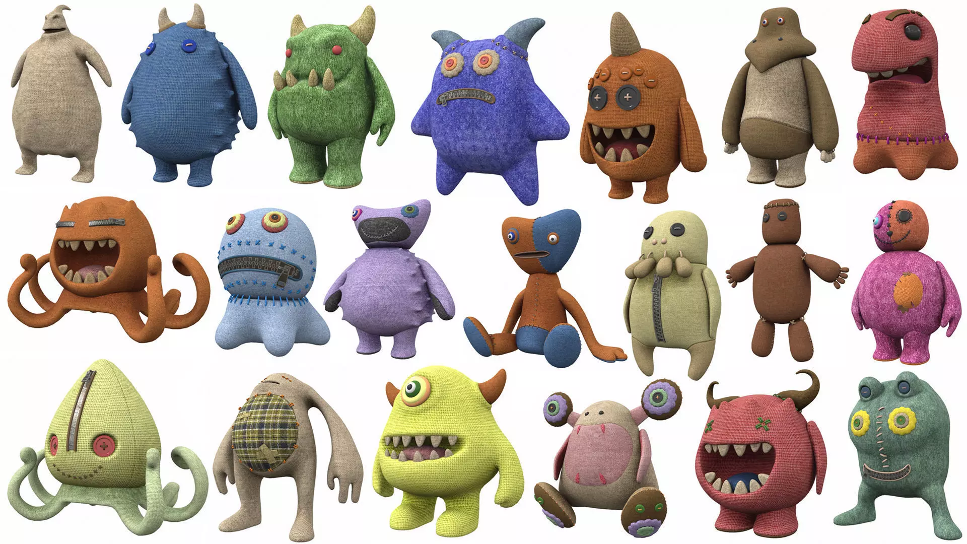 Plush toy monster pack 3D model_0