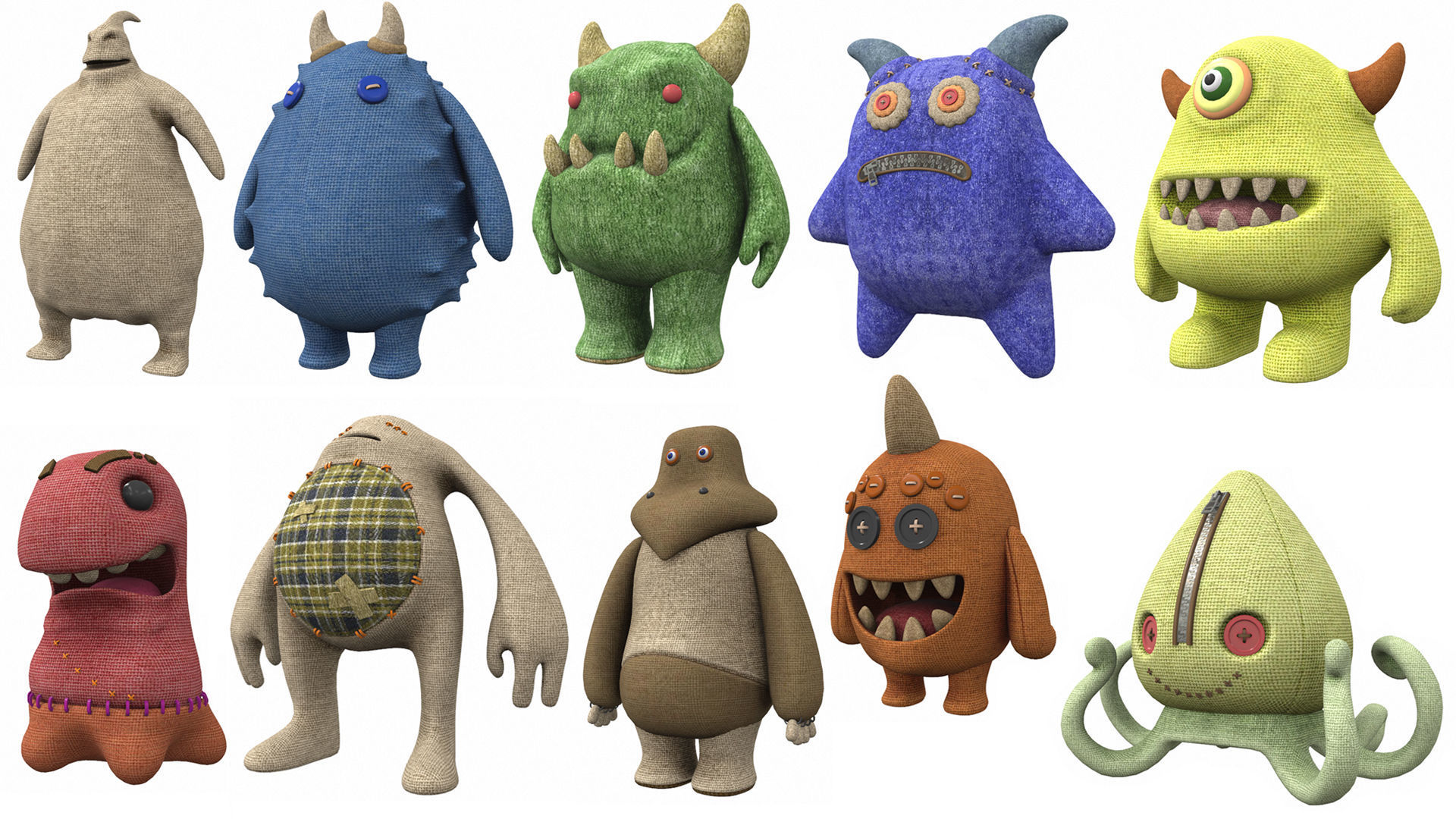 Plush toy monster pack 3D model_1