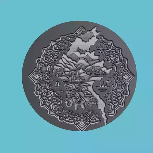 Myanmar Map Medallion Wall Art Printer