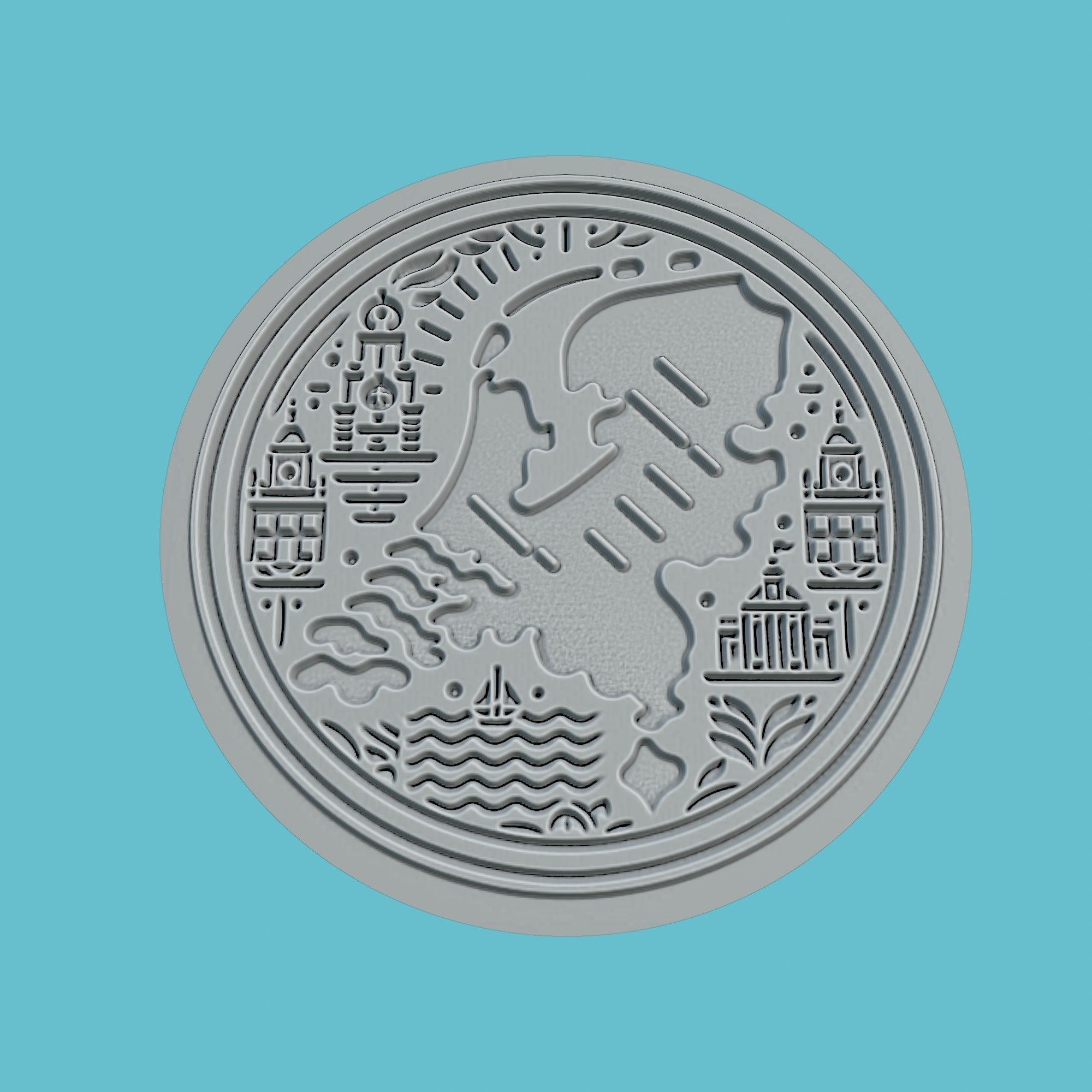 Netherlands Map Medallion Wall Art Printer 3D print model_2