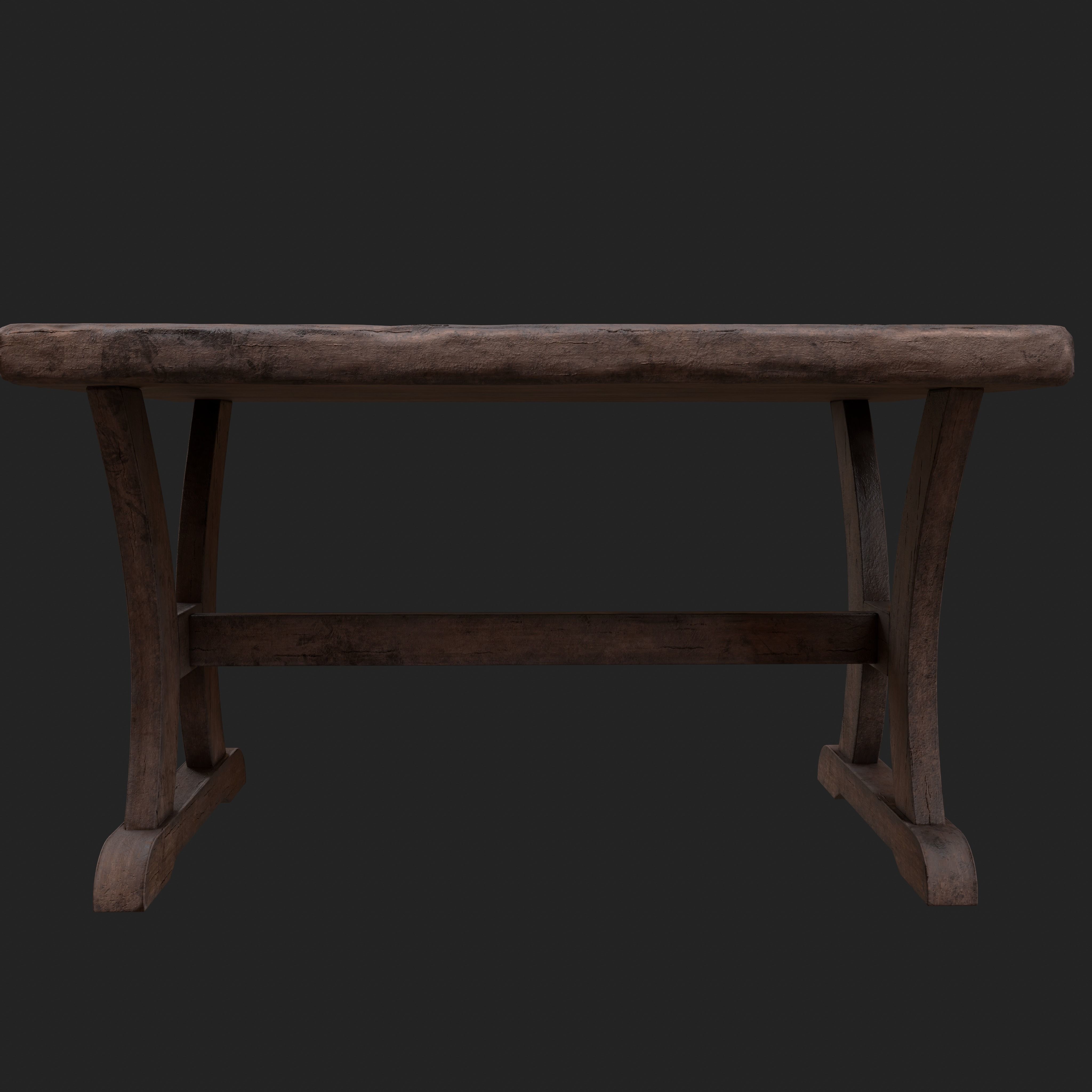 Old Rustic Wooden Dinner Table High- and Low-poly Versions Low-poly 3D model_38