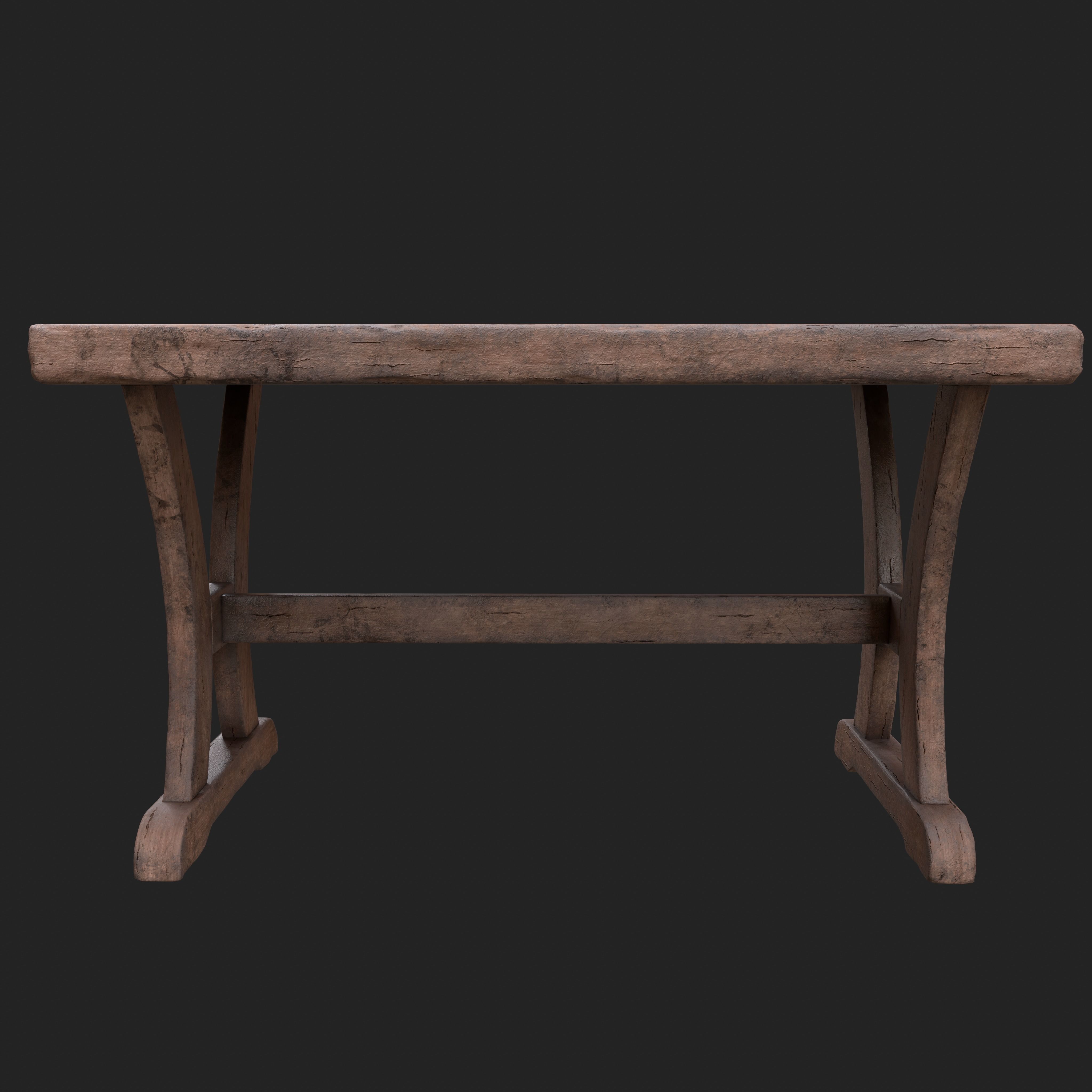 Old Rustic Wooden Dinner Table High- and Low-poly Versions Low-poly 3D model_24