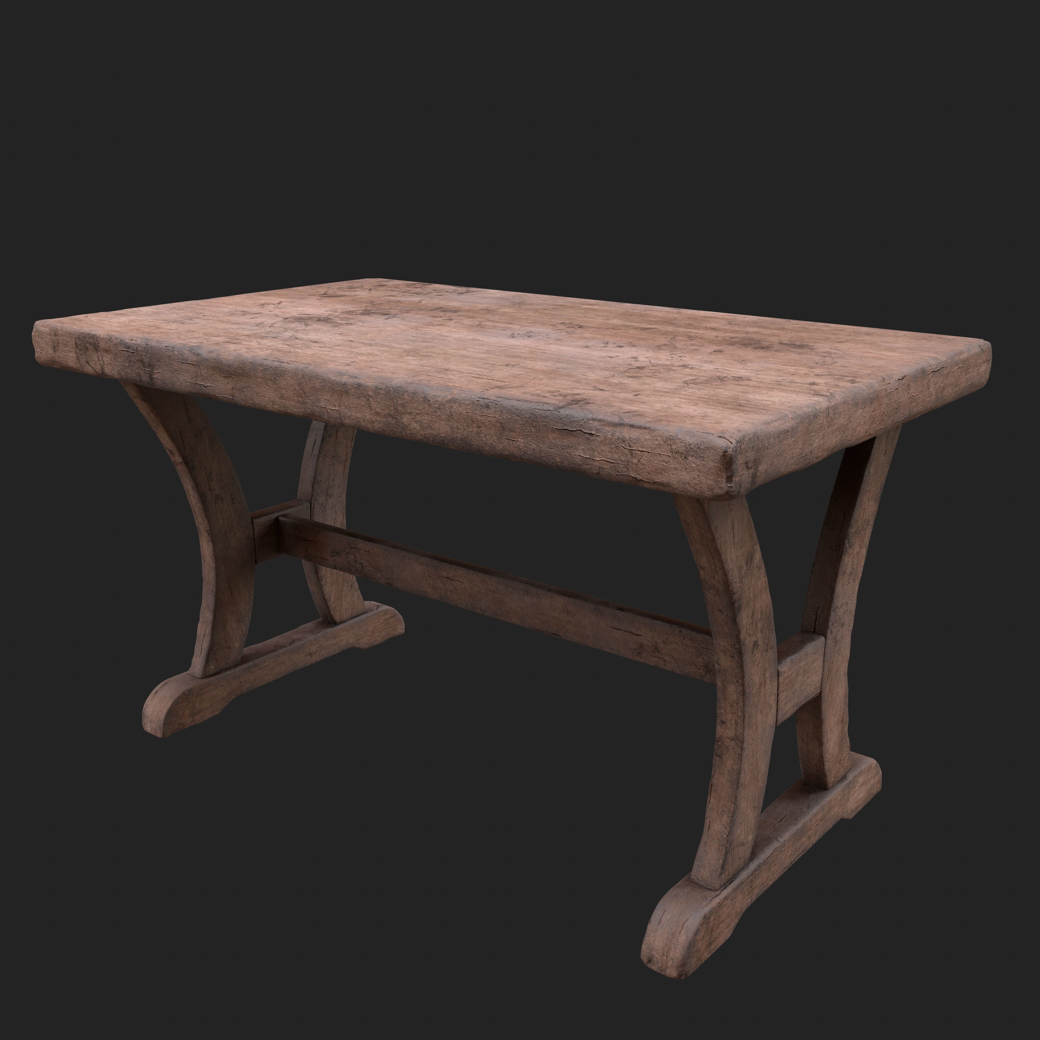 Old Rustic Wooden Dinner Table High- and Low-poly Versions Low-poly 3D model_20