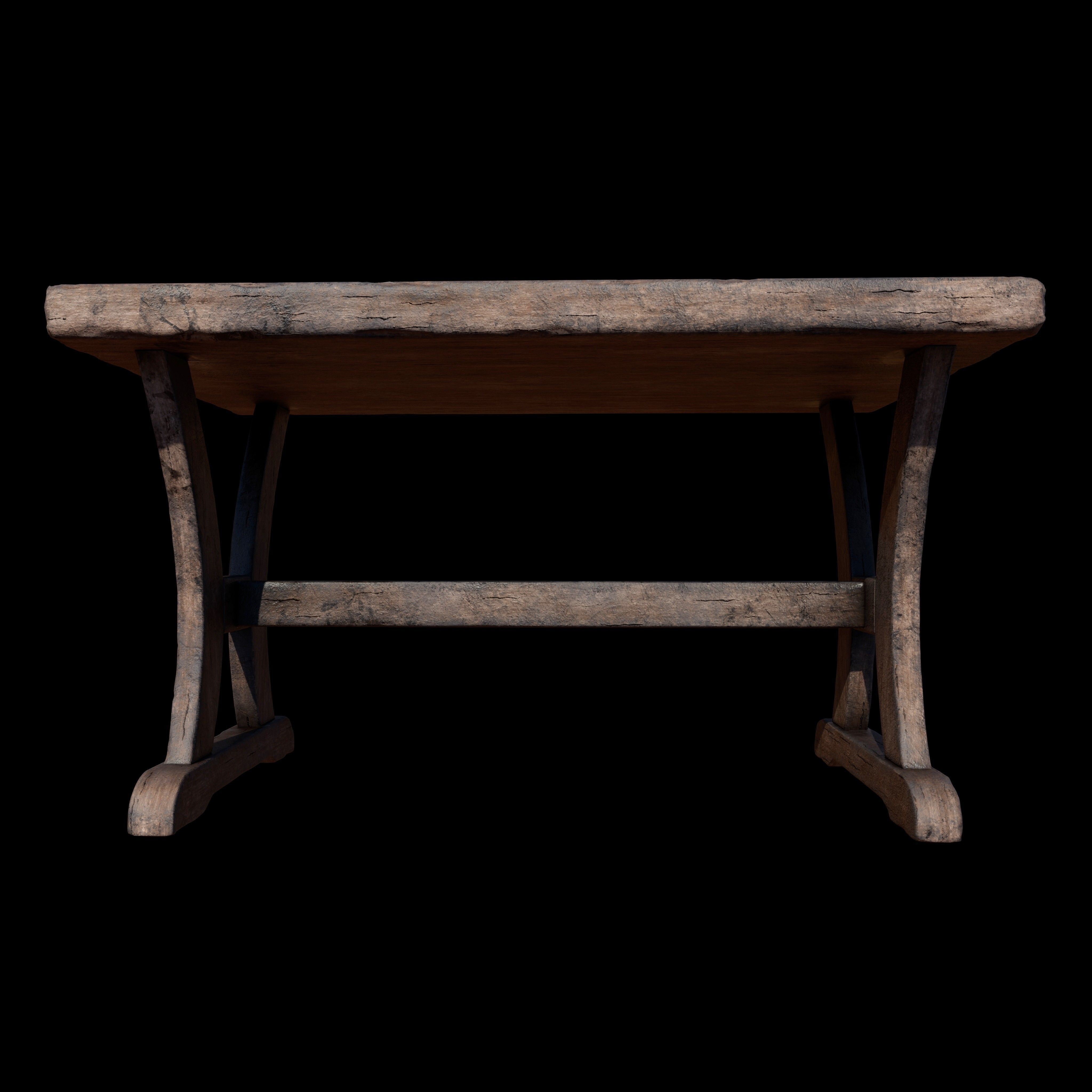 Old Rustic Wooden Dinner Table High- and Low-poly Versions Low-poly 3D model_18