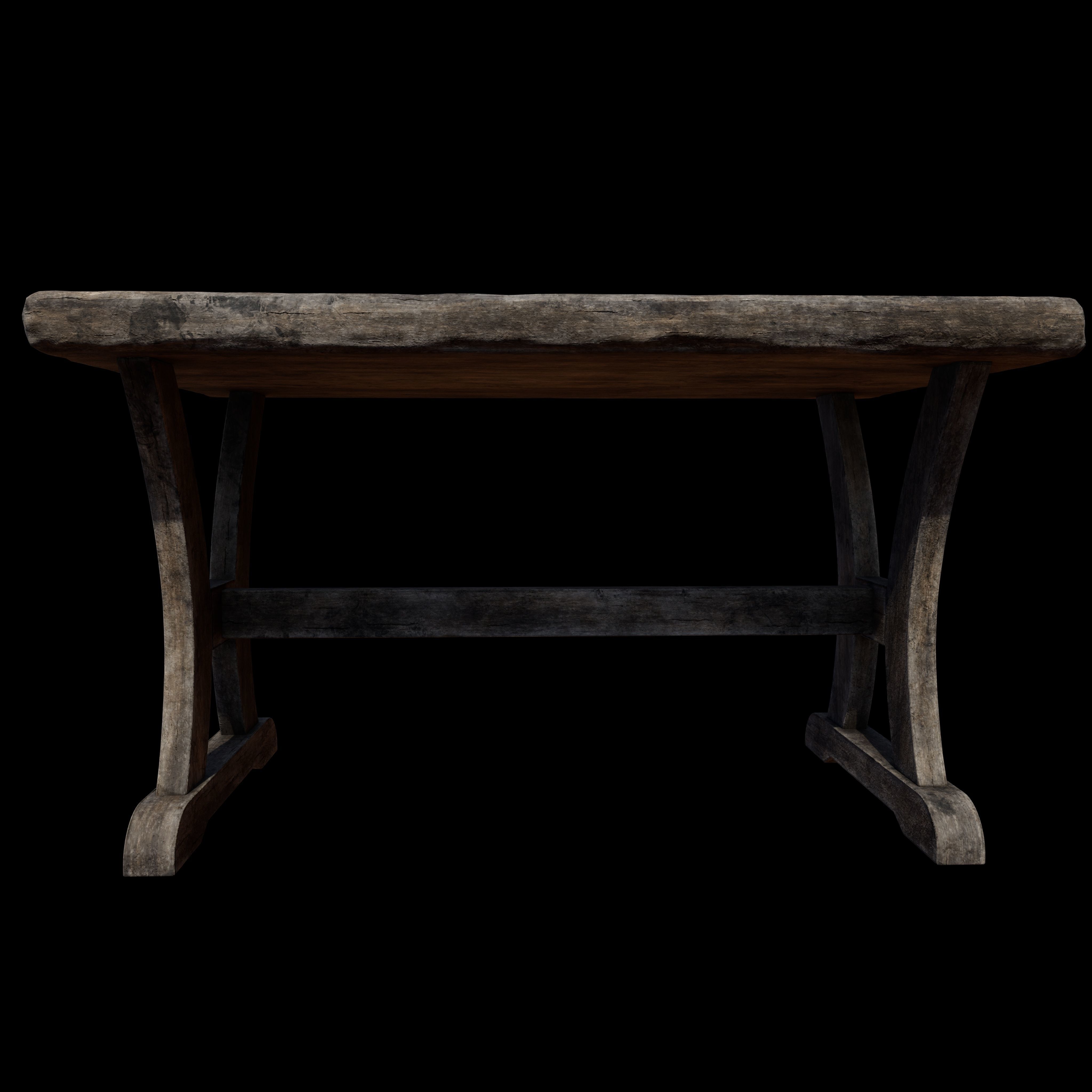 Old Rustic Wooden Dinner Table High- and Low-poly Versions Low-poly 3D model_28