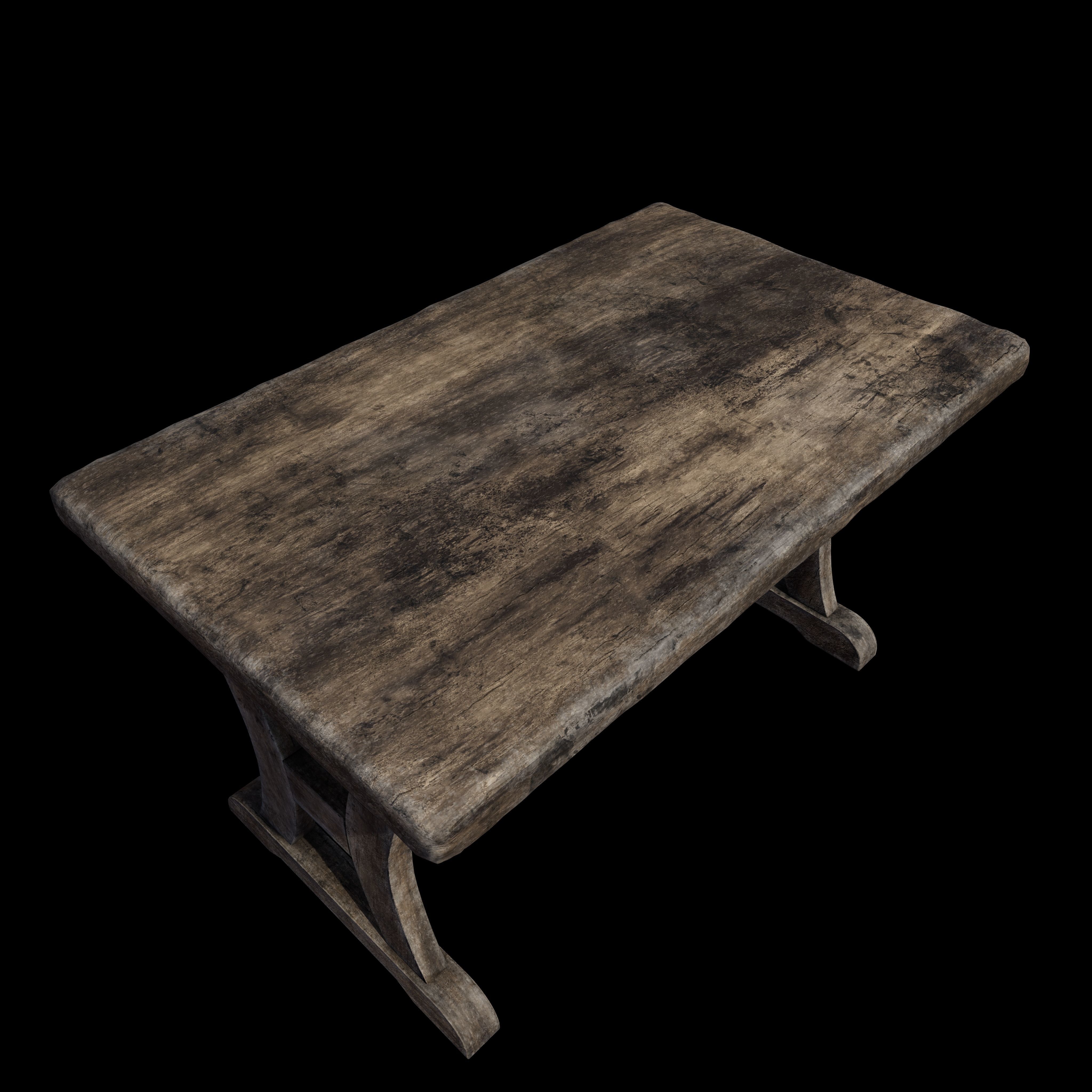 Old Rustic Wooden Dinner Table High- and Low-poly Versions Low-poly 3D model_31