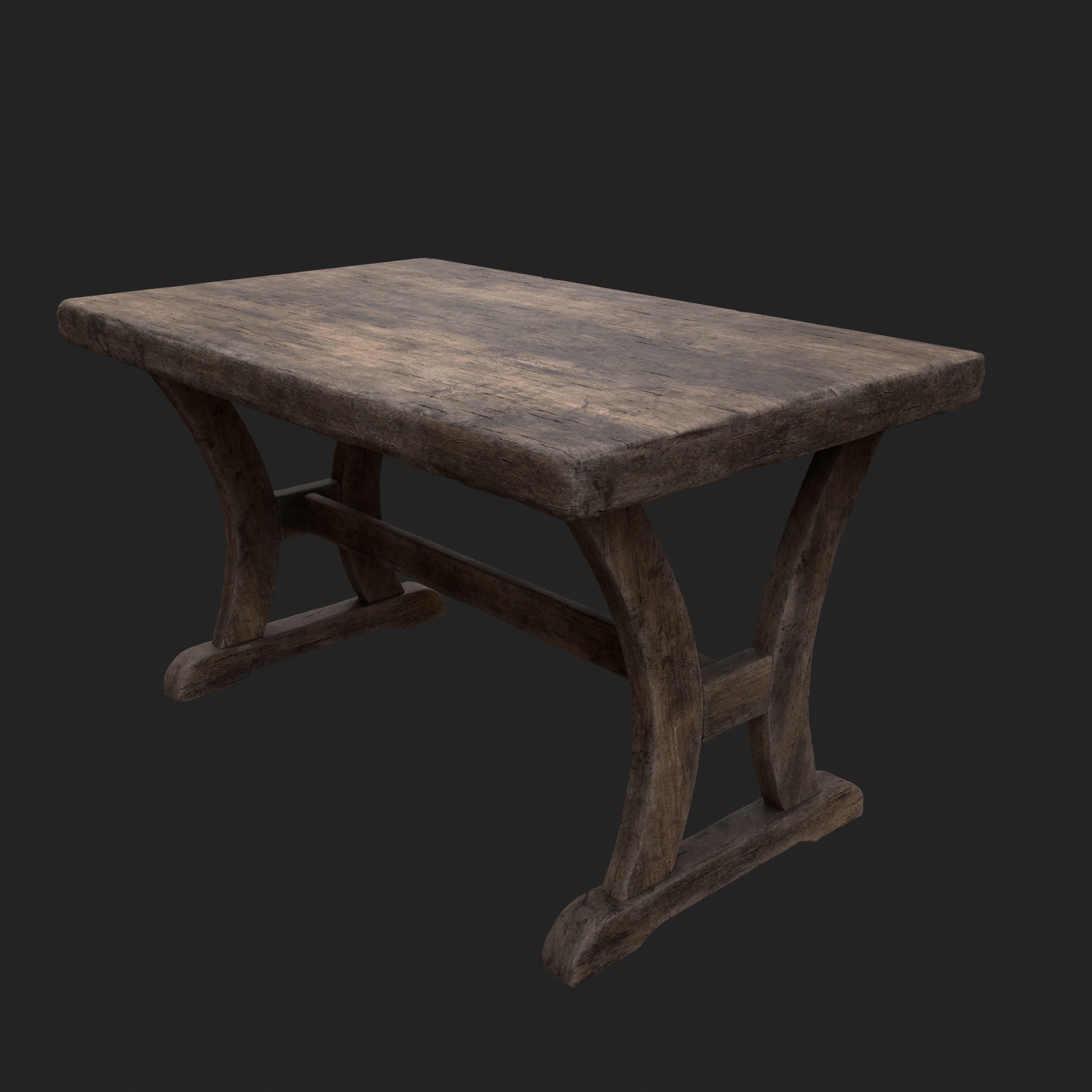 Old Rustic Wooden Dinner Table High- and Low-poly Versions Low-poly 3D model_26