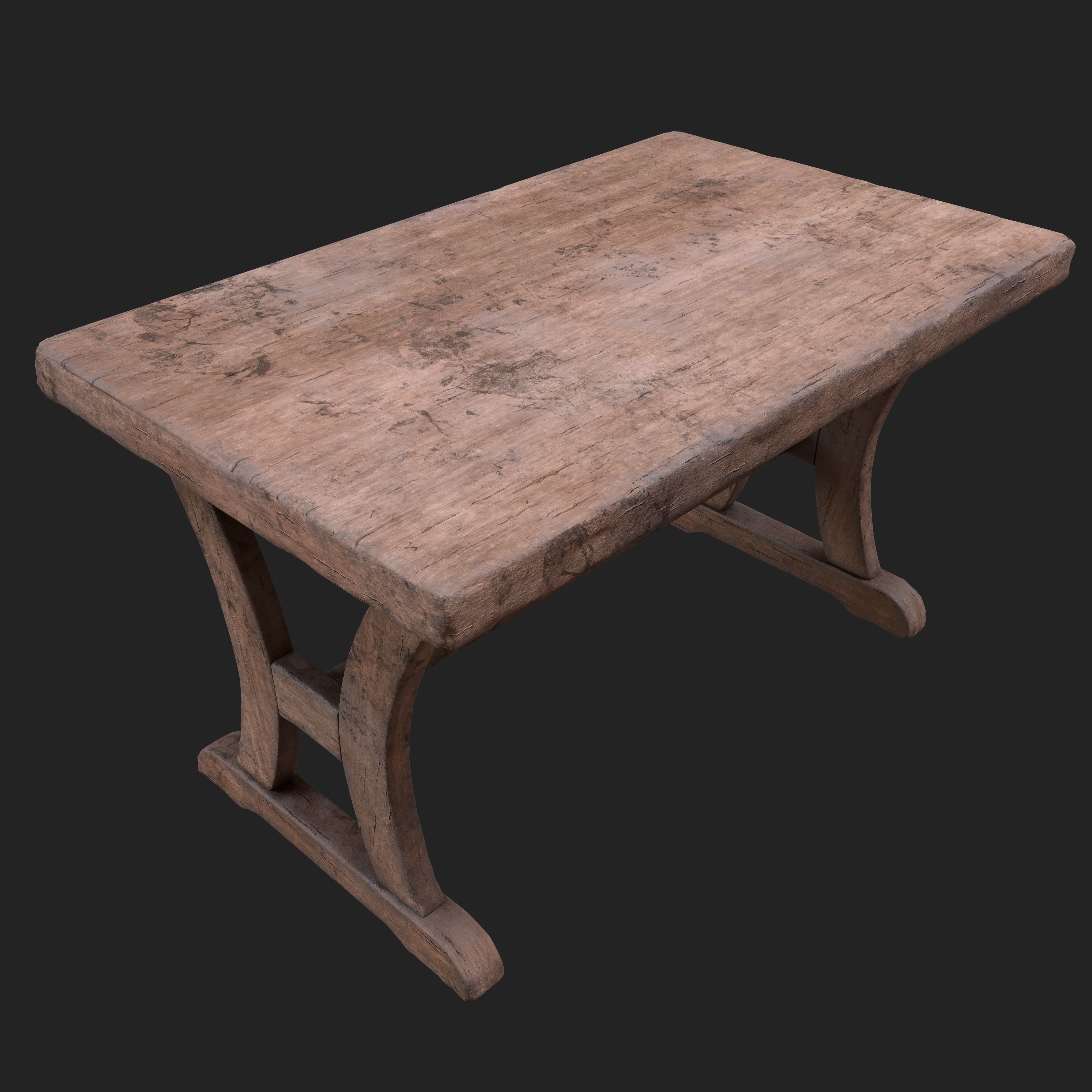 Old Rustic Wooden Dinner Table High- and Low-poly Versions Low-poly 3D model_19