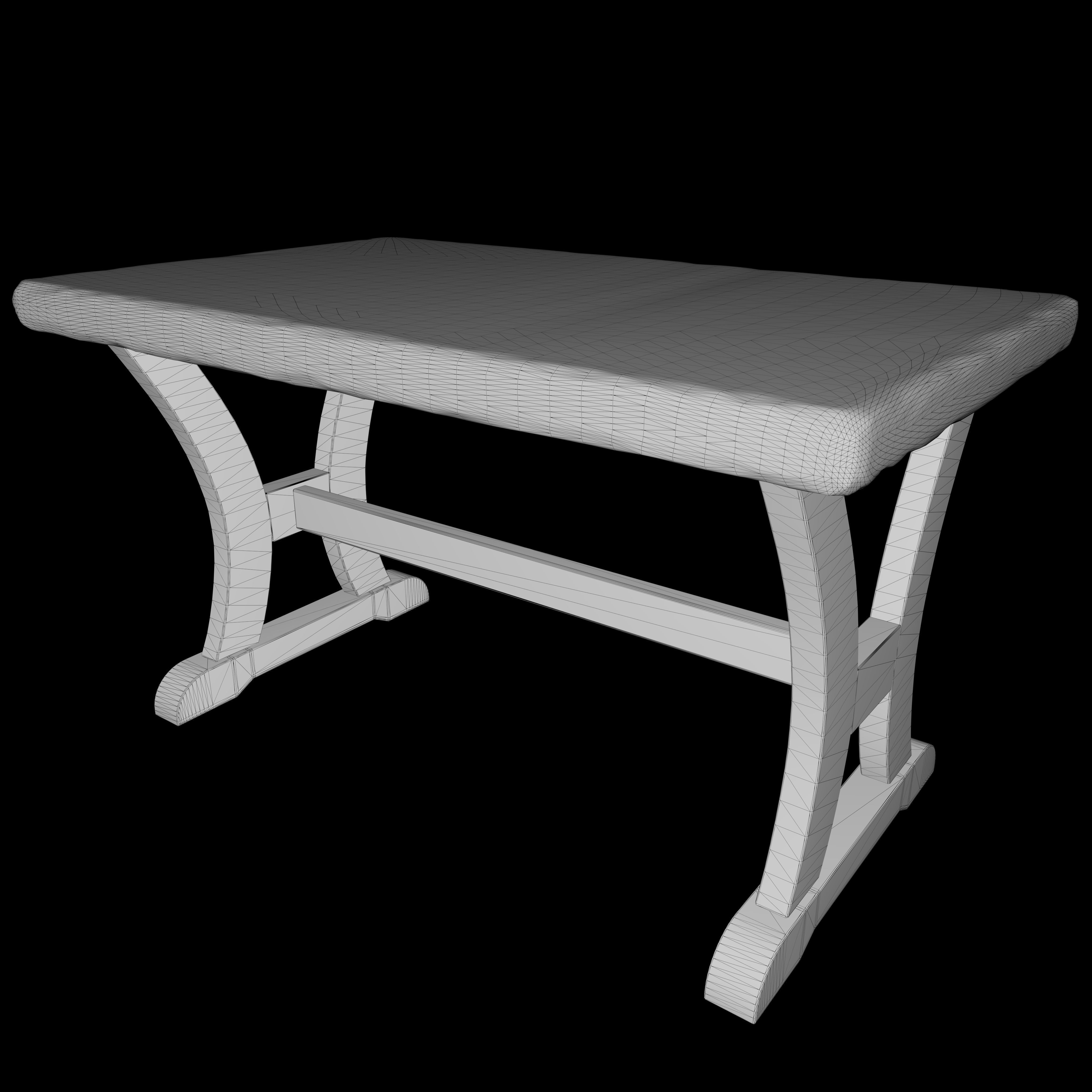 Old Rustic Wooden Dinner Table High- and Low-poly Versions Low-poly 3D model_56