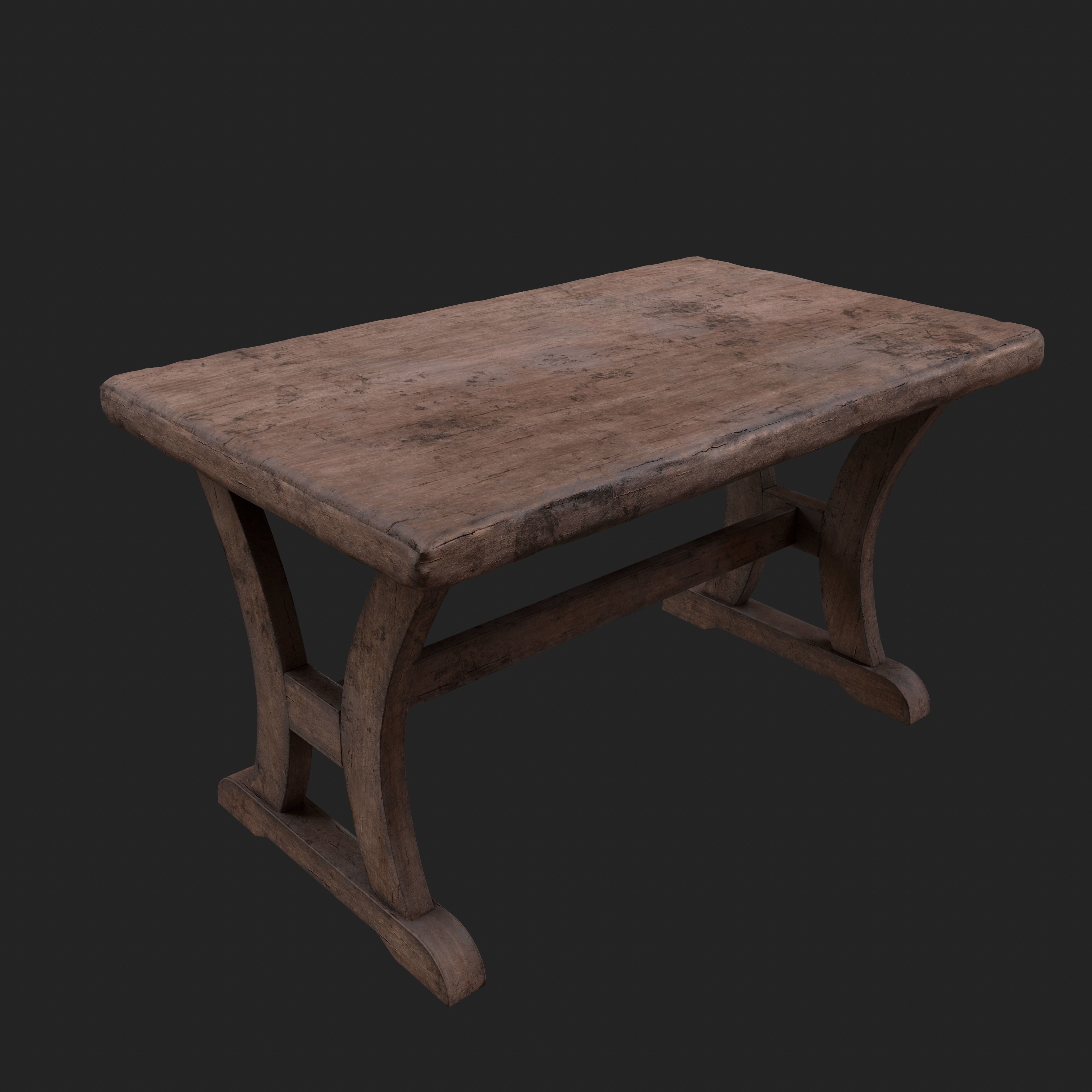 Old Rustic Wooden Dinner Table High- and Low-poly Versions Low-poly 3D model_47