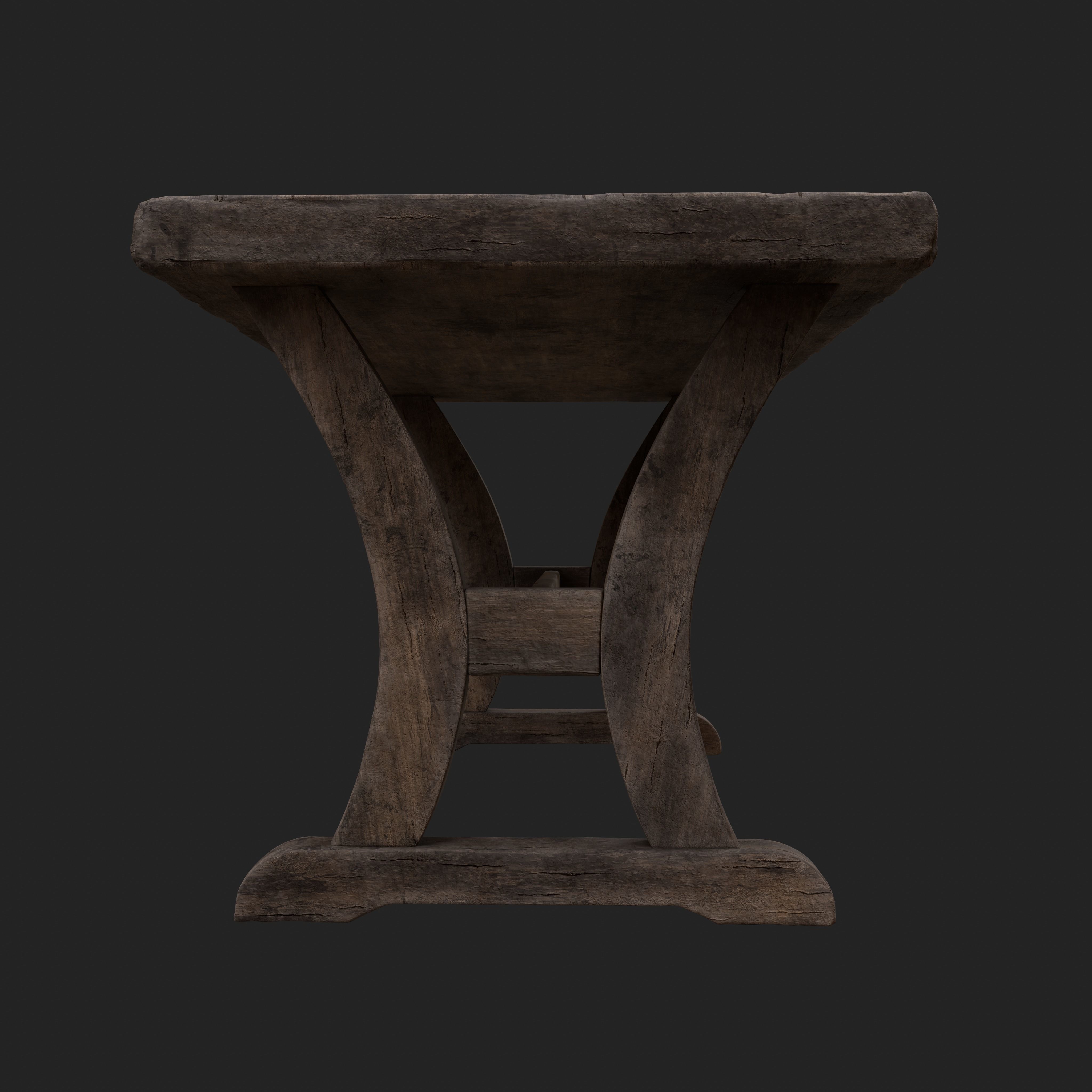 Old Rustic Wooden Dinner Table High- and Low-poly Versions Low-poly 3D model_25
