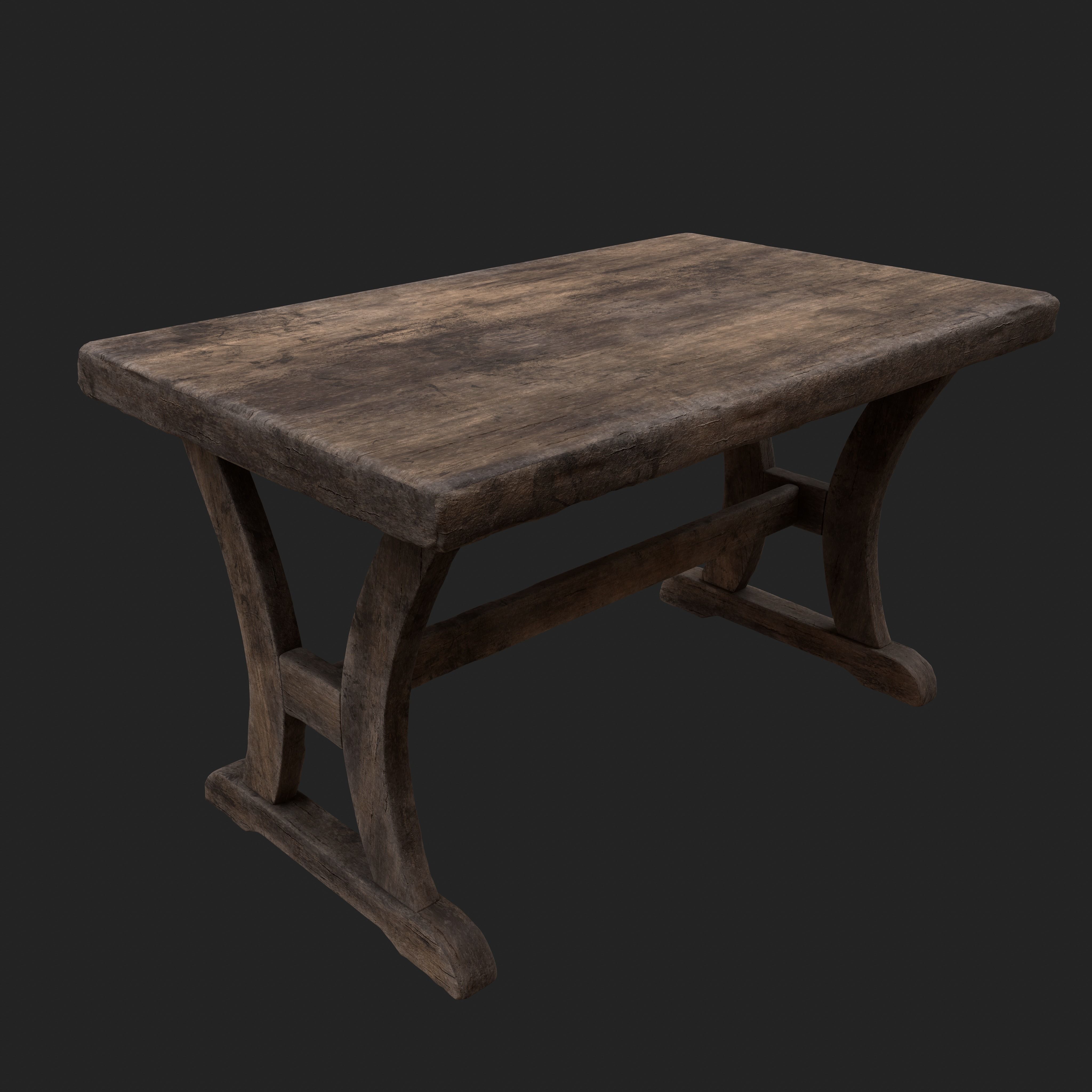Old Rustic Wooden Dinner Table High- and Low-poly Versions Low-poly 3D model_17