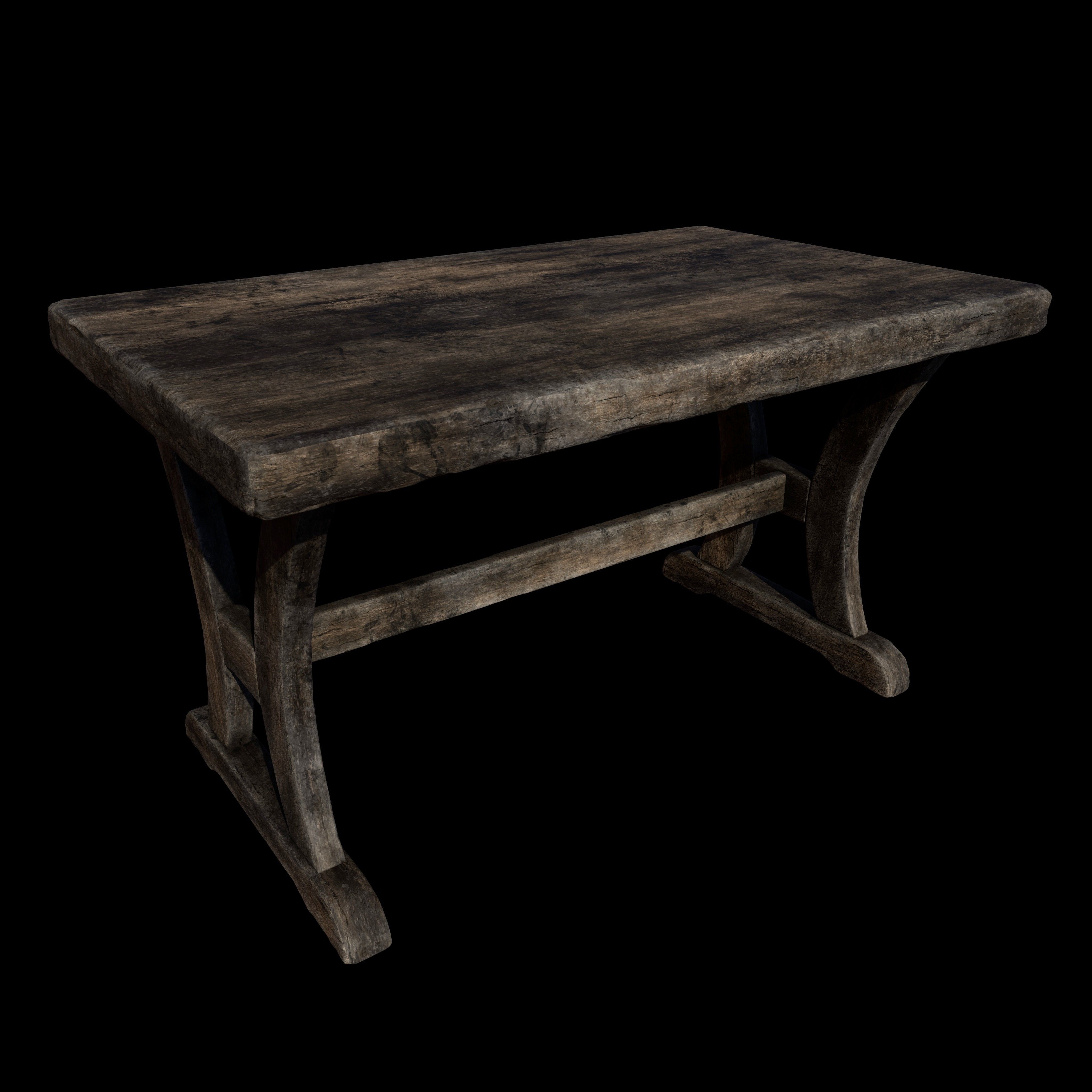 Old Rustic Wooden Dinner Table High- and Low-poly Versions Low-poly 3D model_7