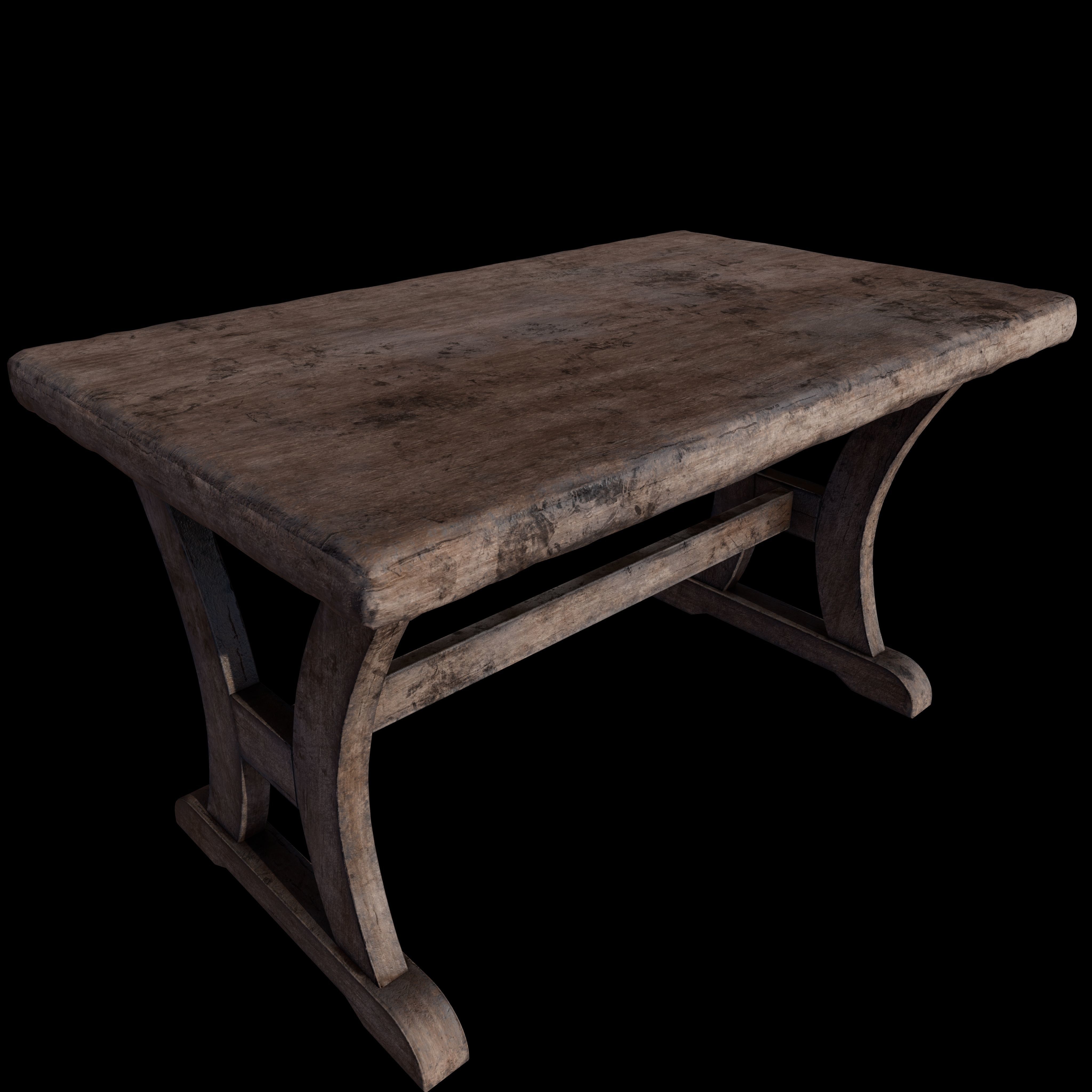 Old Rustic Wooden Dinner Table High- and Low-poly Versions Low-poly 3D model_32