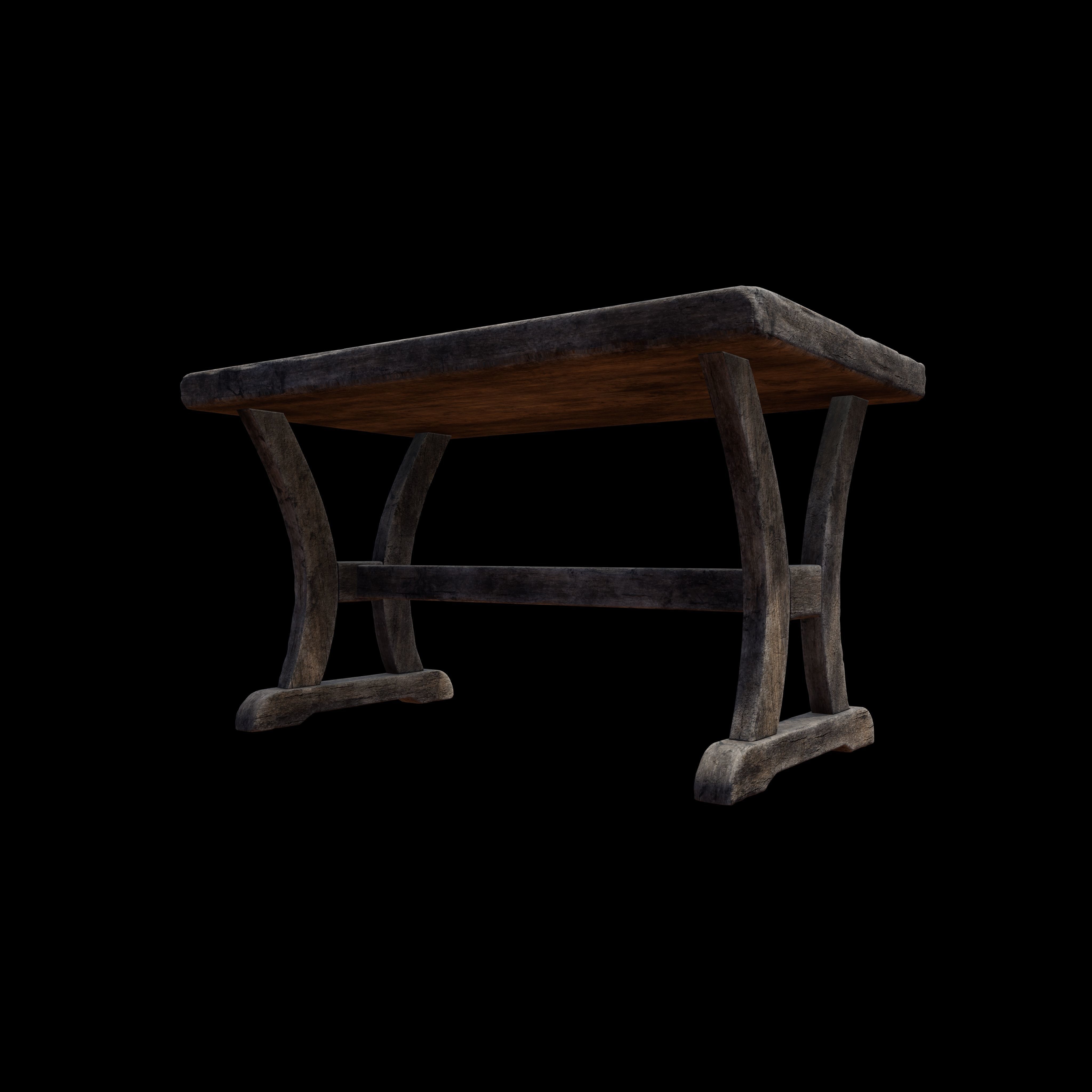 Old Rustic Wooden Dinner Table High- and Low-poly Versions Low-poly 3D model_14