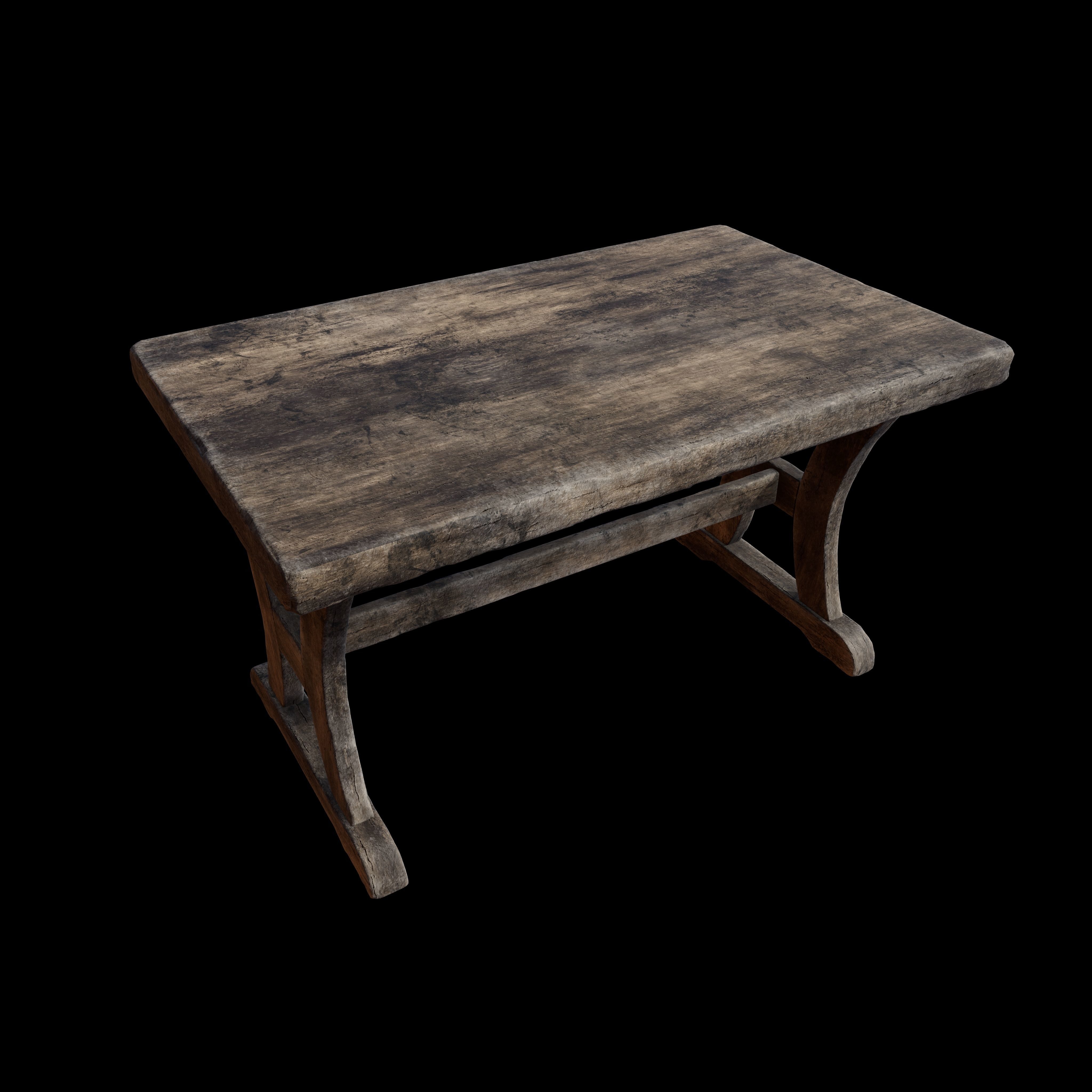 Old Rustic Wooden Dinner Table High- and Low-poly Versions Low-poly 3D model_6