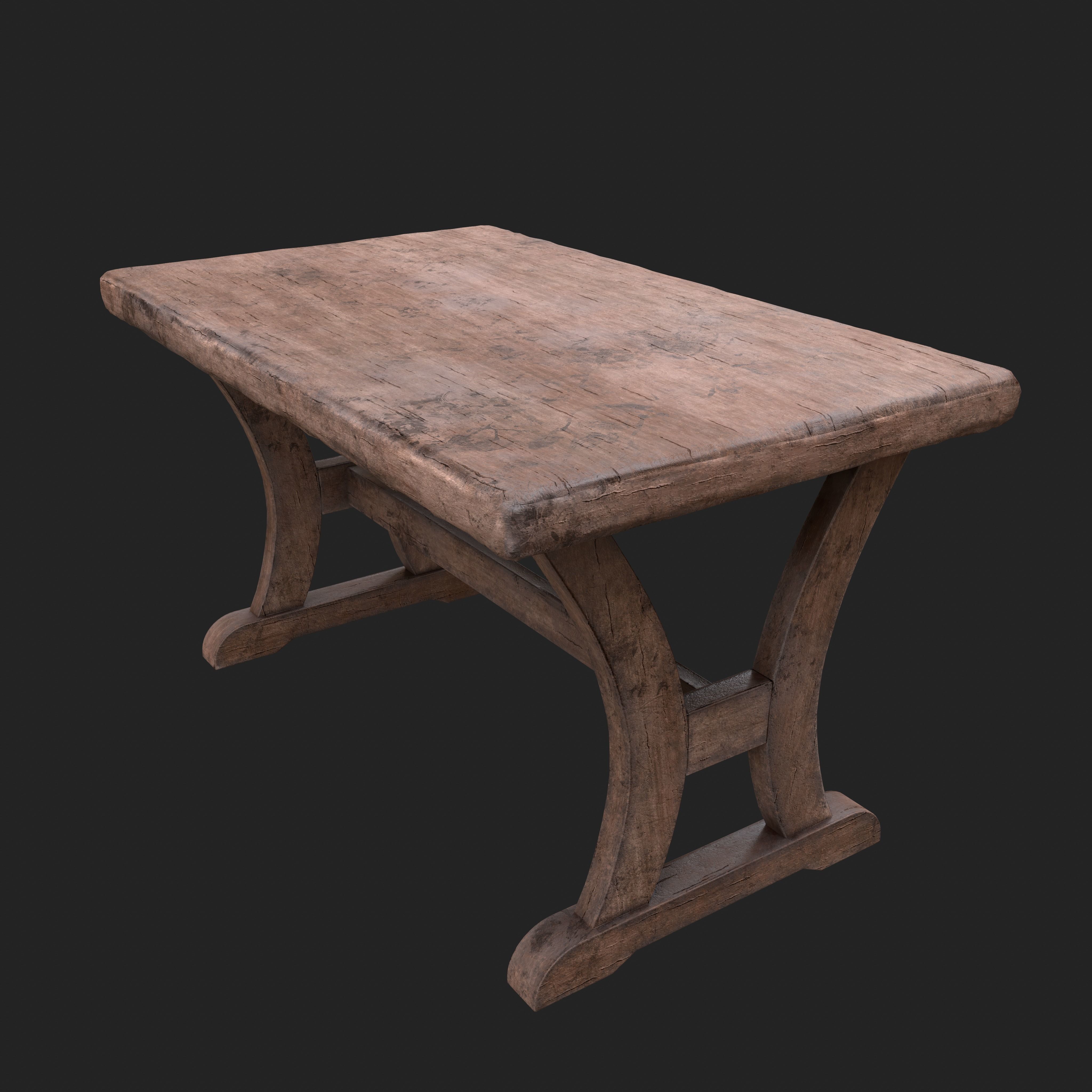 Old Rustic Wooden Dinner Table High- and Low-poly Versions Low-poly 3D model_44