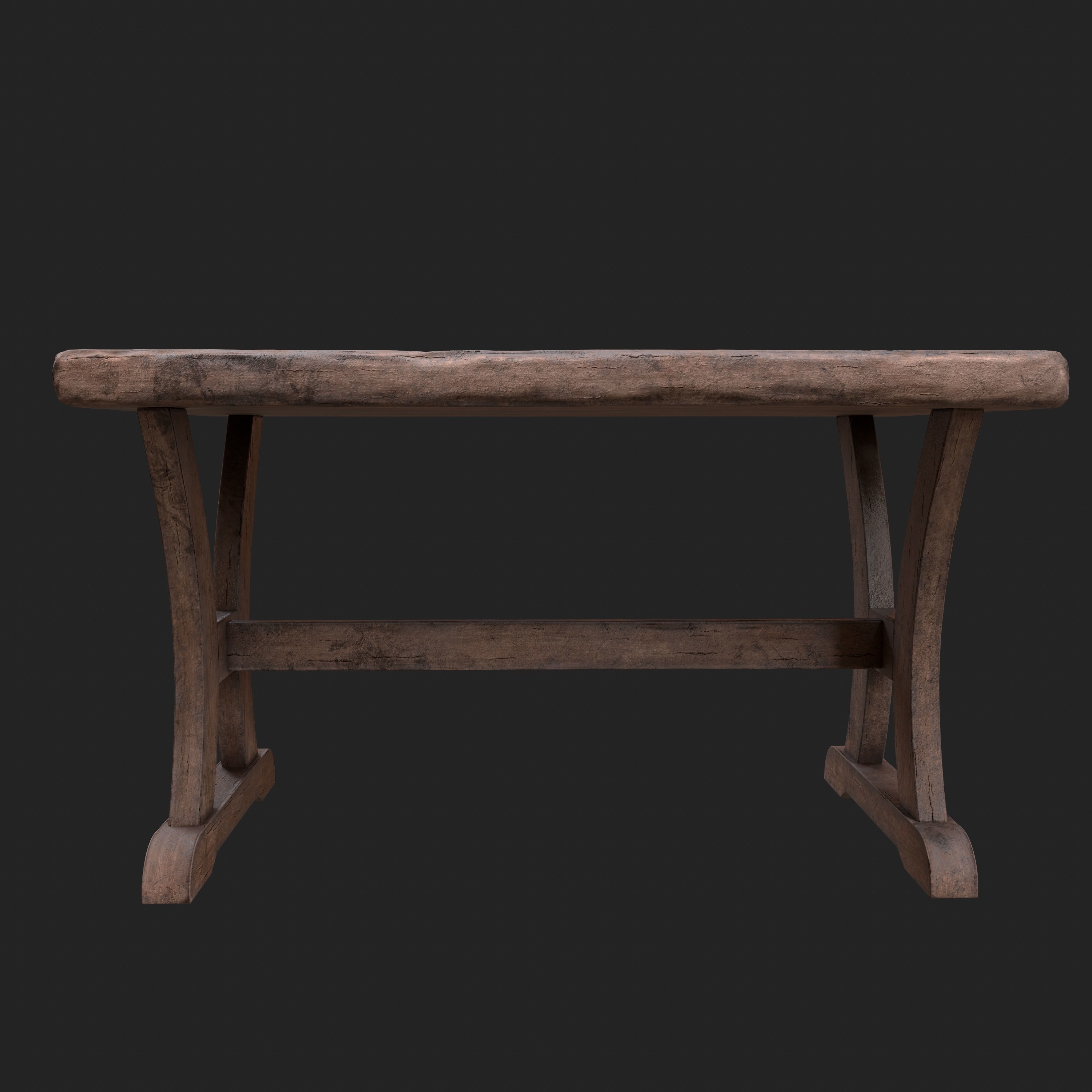Old Rustic Wooden Dinner Table High- and Low-poly Versions Low-poly 3D model_39