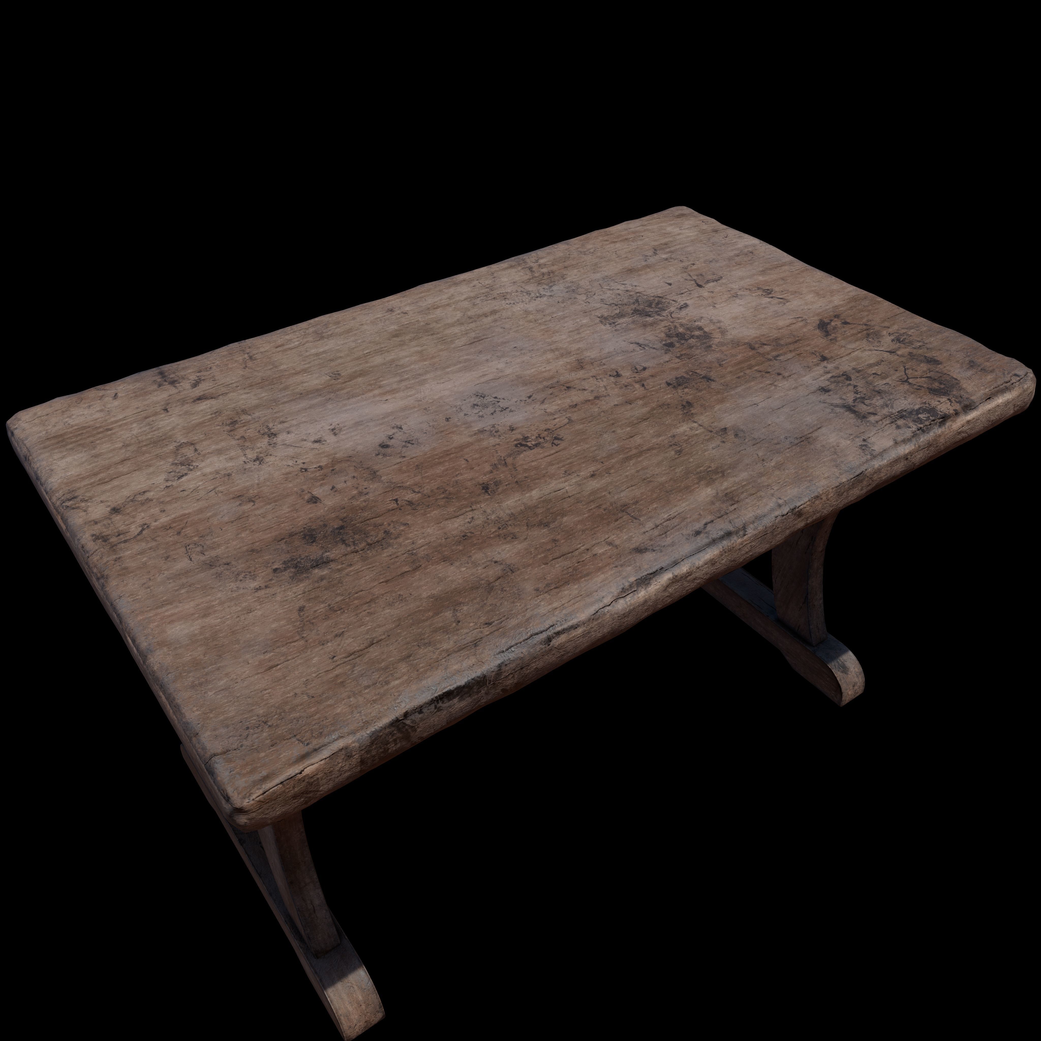 Old Rustic Wooden Dinner Table High- and Low-poly Versions Low-poly 3D model_43