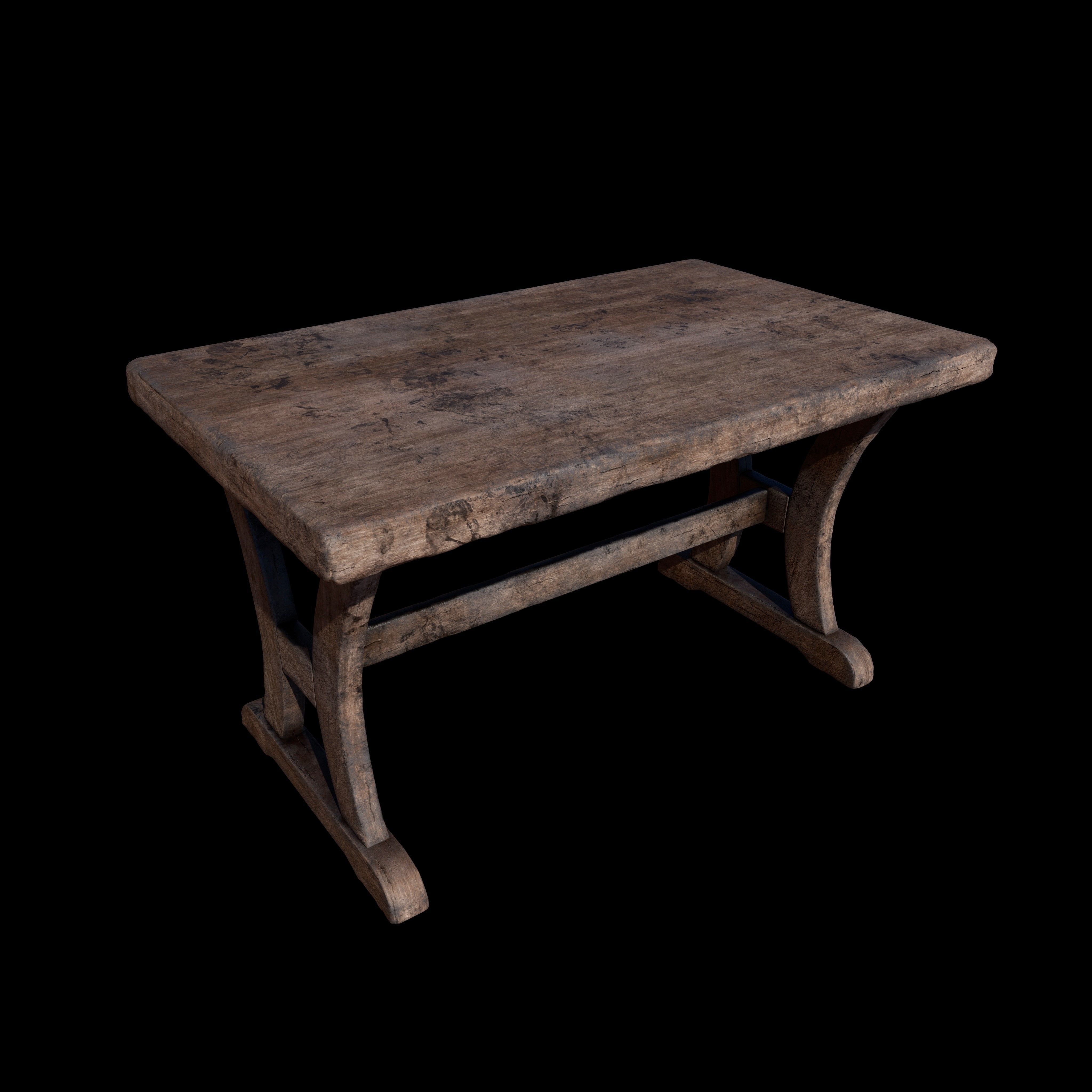 Old Rustic Wooden Dinner Table High- and Low-poly Versions Low-poly 3D model_15