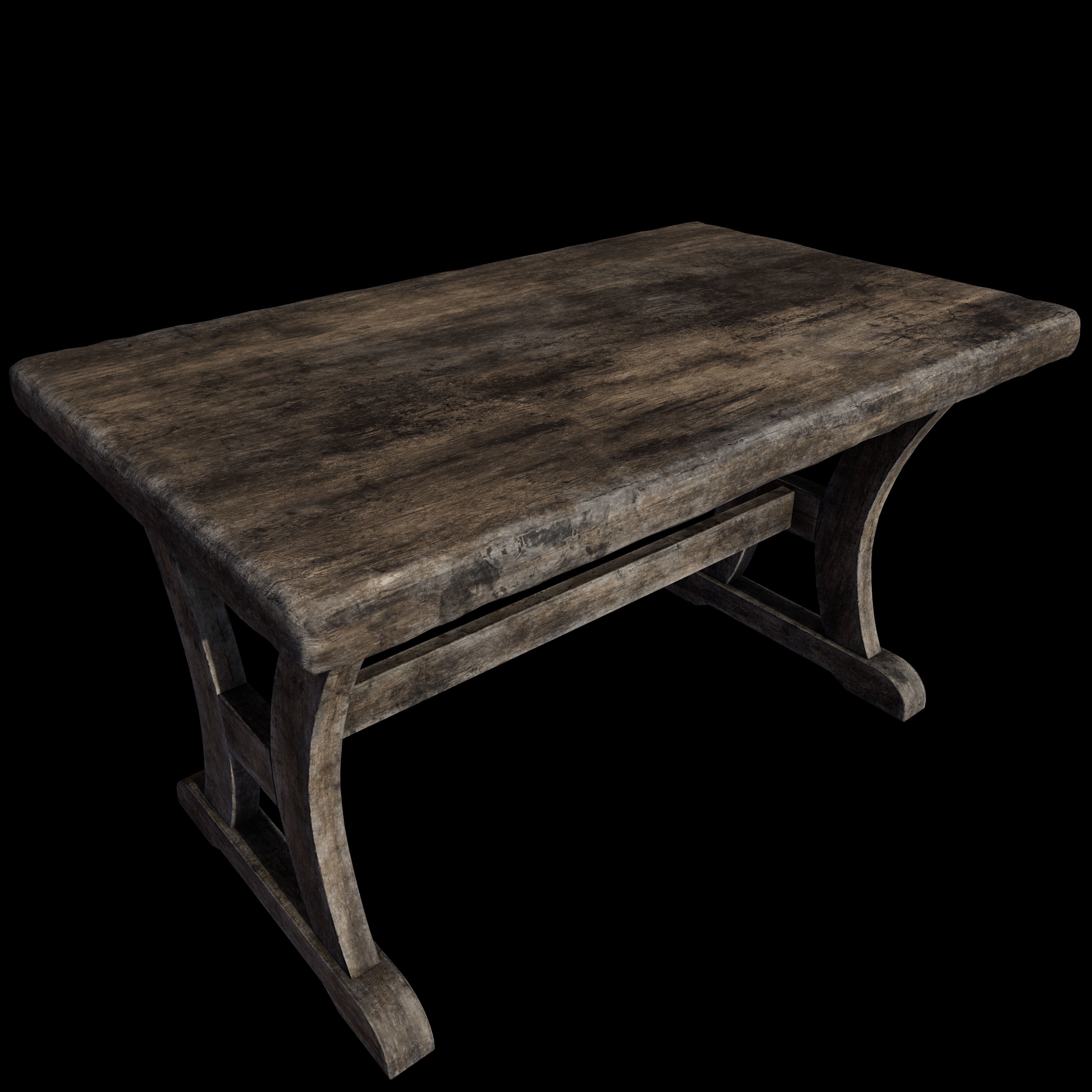 Old Rustic Wooden Dinner Table High- and Low-poly Versions Low-poly 3D model_36