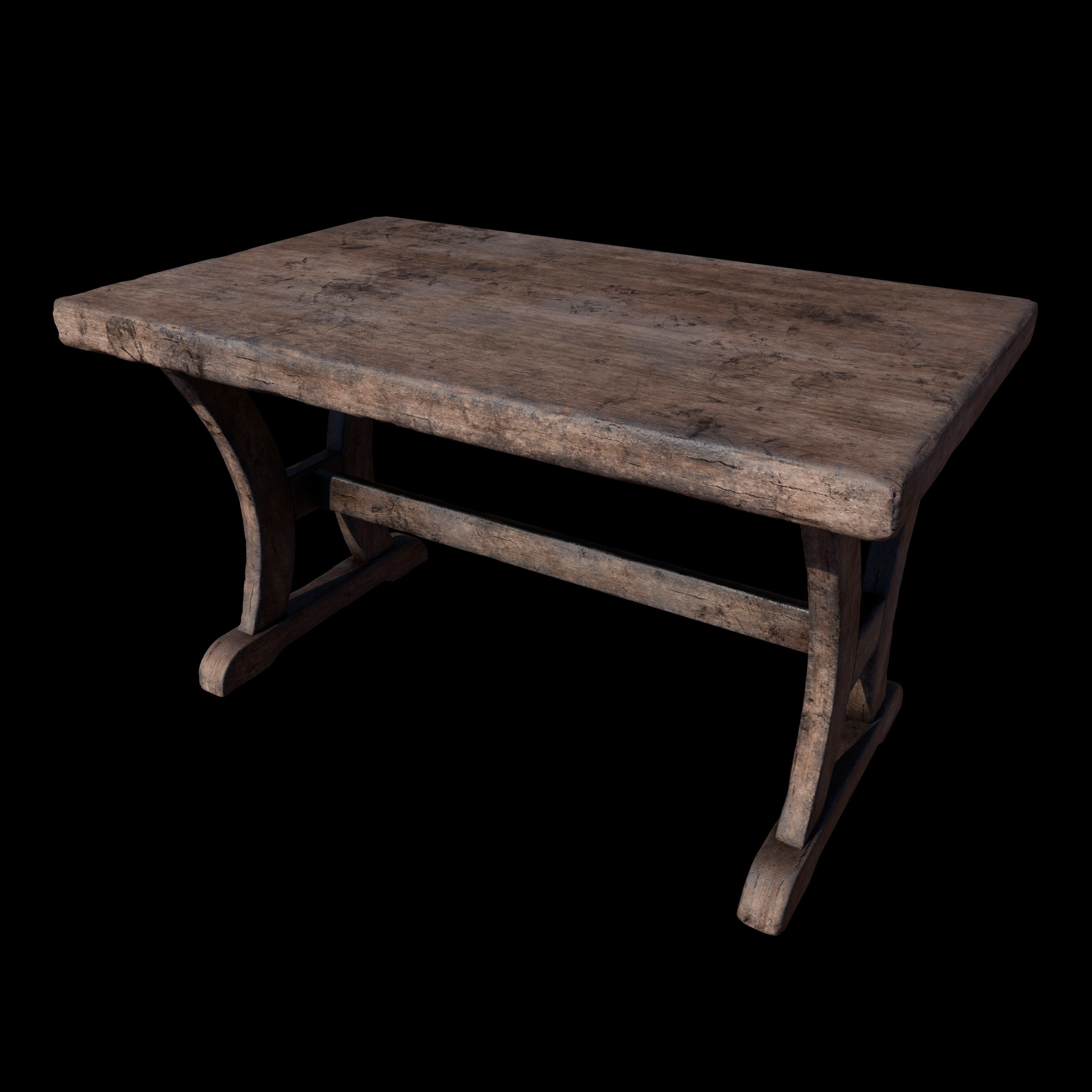 Old Rustic Wooden Dinner Table High- and Low-poly Versions Low-poly 3D model_16