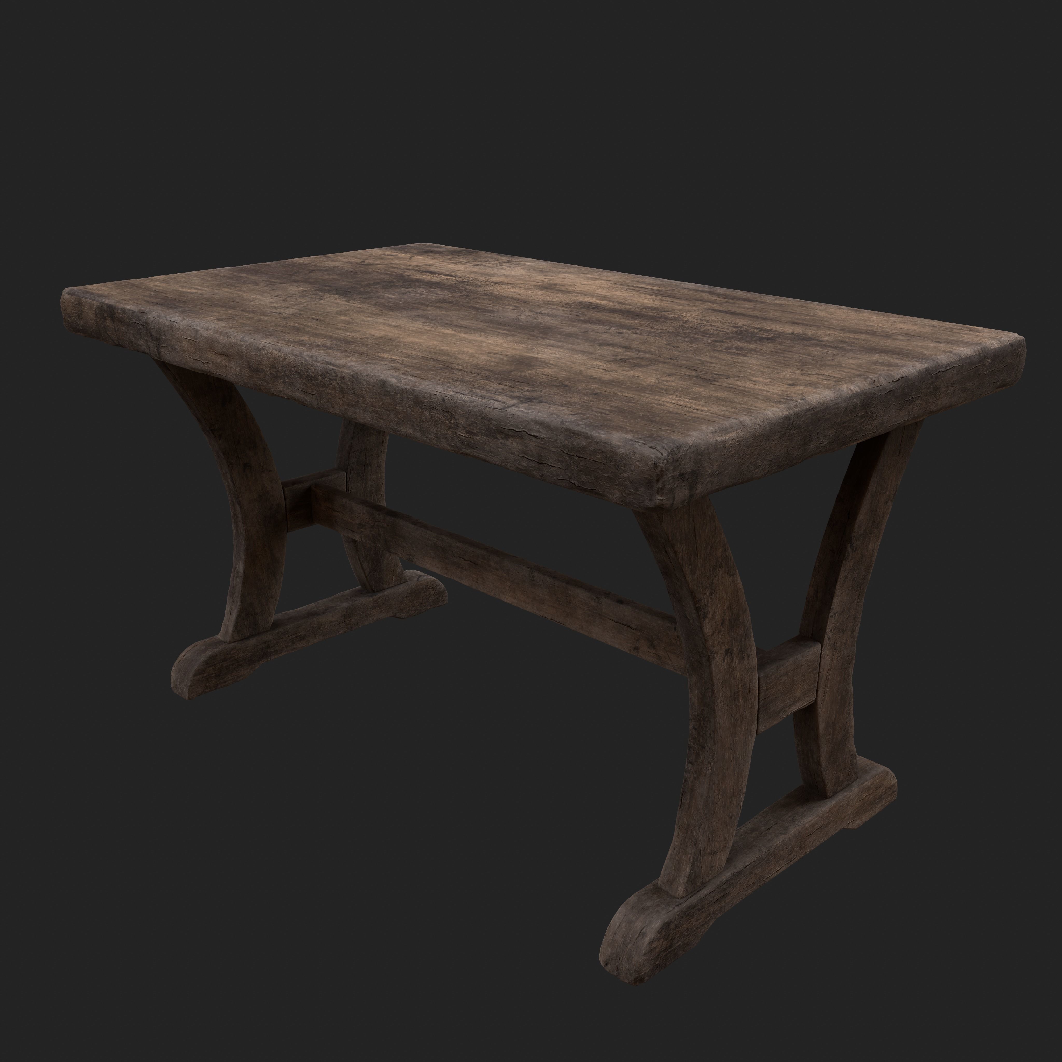 Old Rustic Wooden Dinner Table High- and Low-poly Versions Low-poly 3D model_22