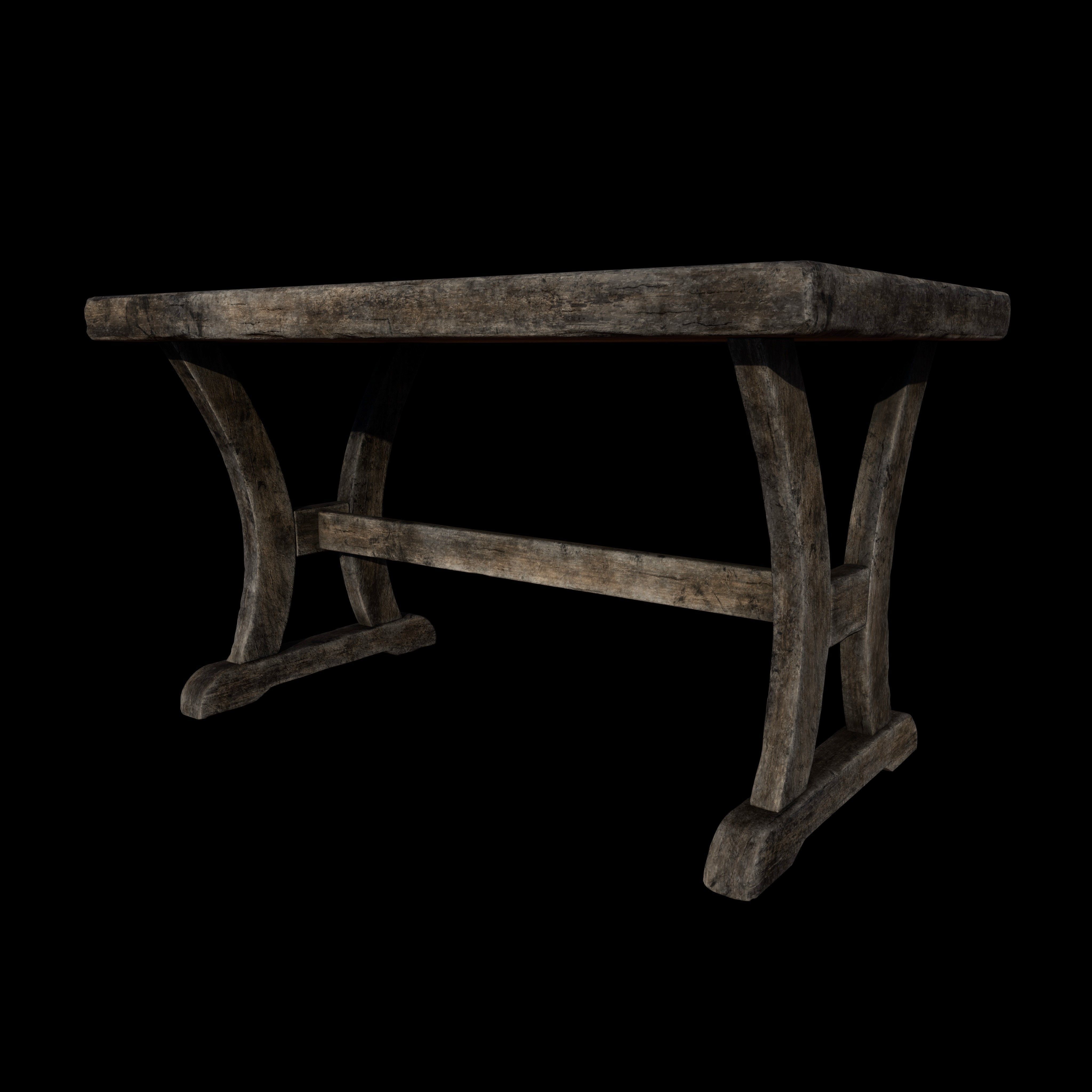 Old Rustic Wooden Dinner Table High- and Low-poly Versions Low-poly 3D model_11