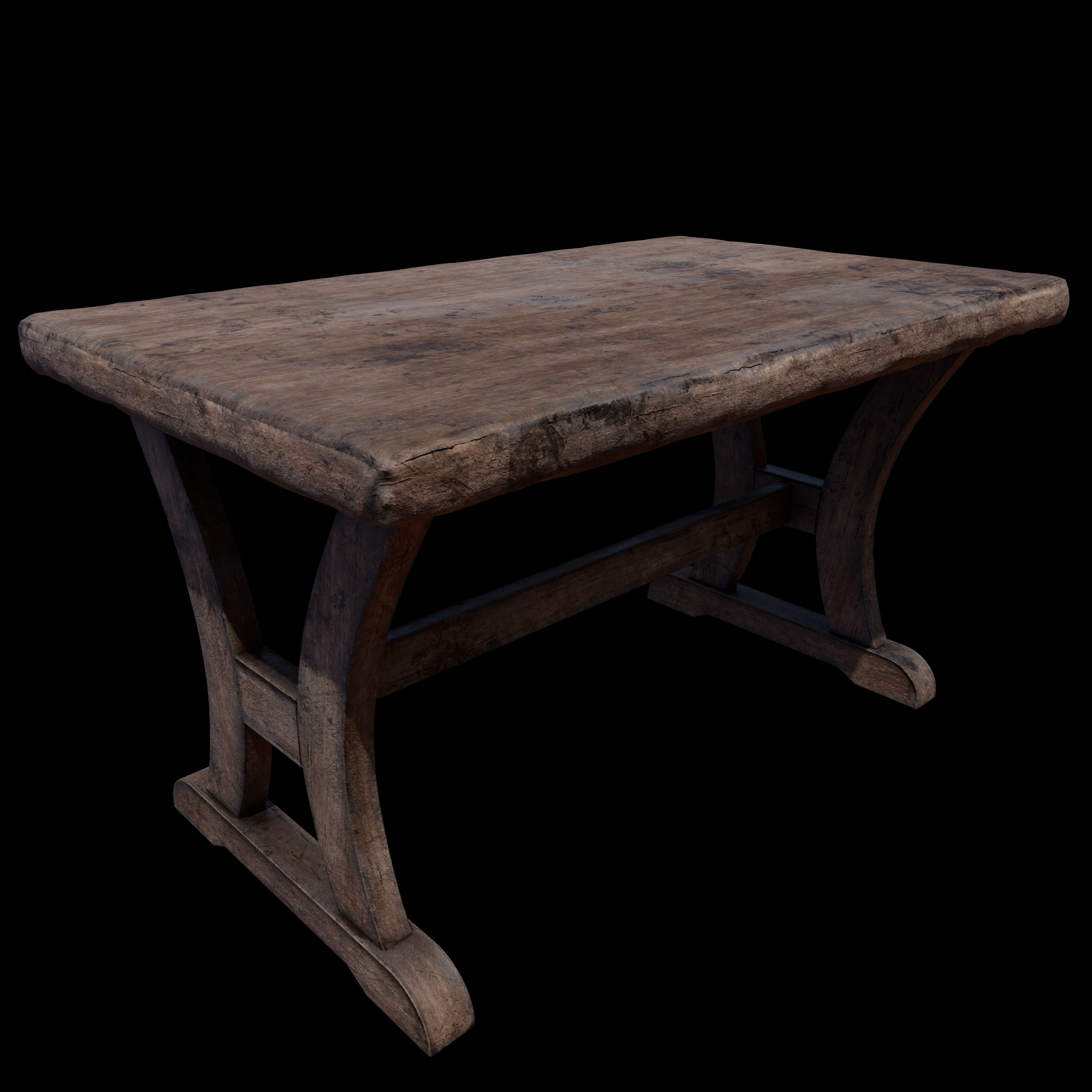 Old Rustic Wooden Dinner Table High- and Low-poly Versions Low-poly 3D model_37