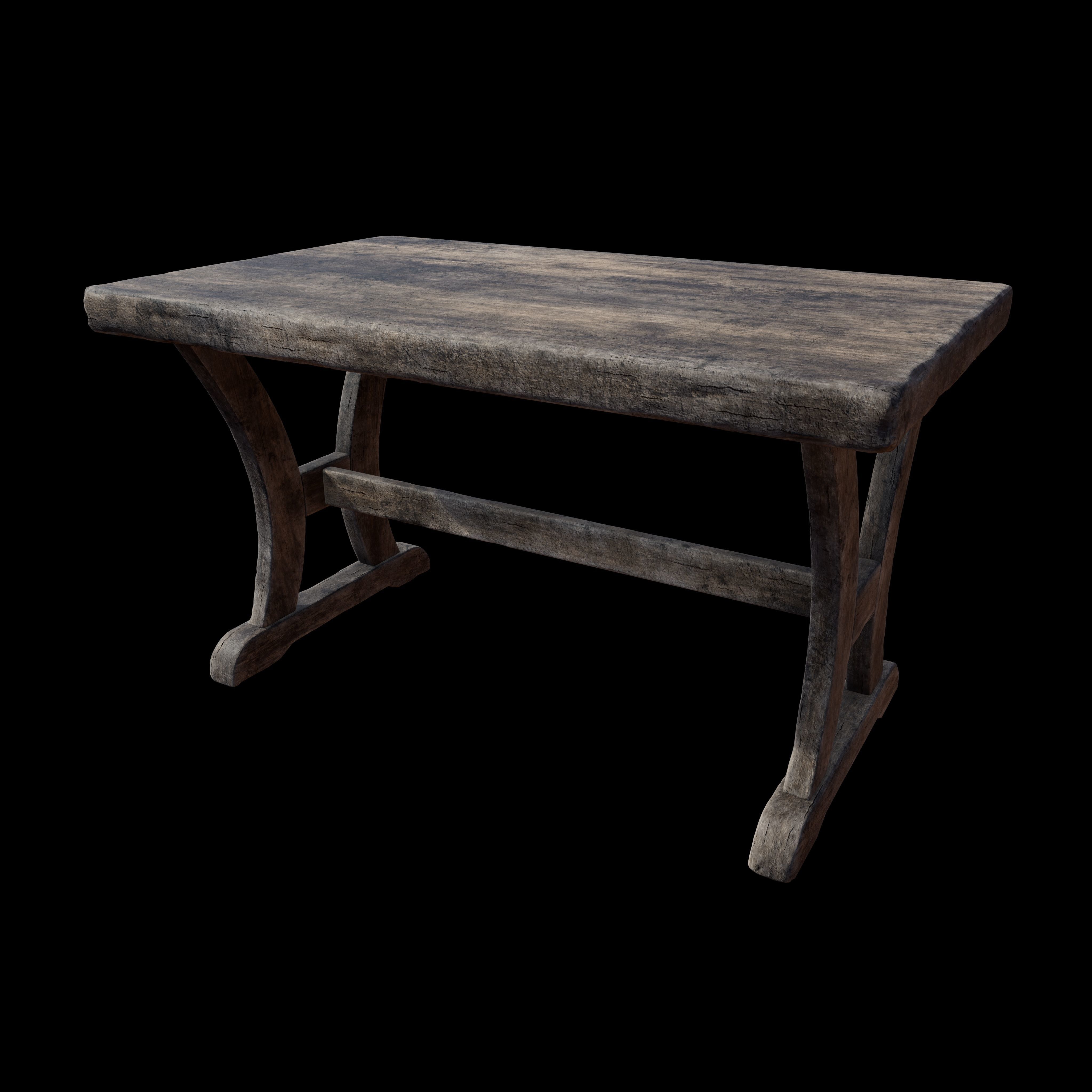 Old Rustic Wooden Dinner Table High- and Low-poly Versions Low-poly 3D model_12