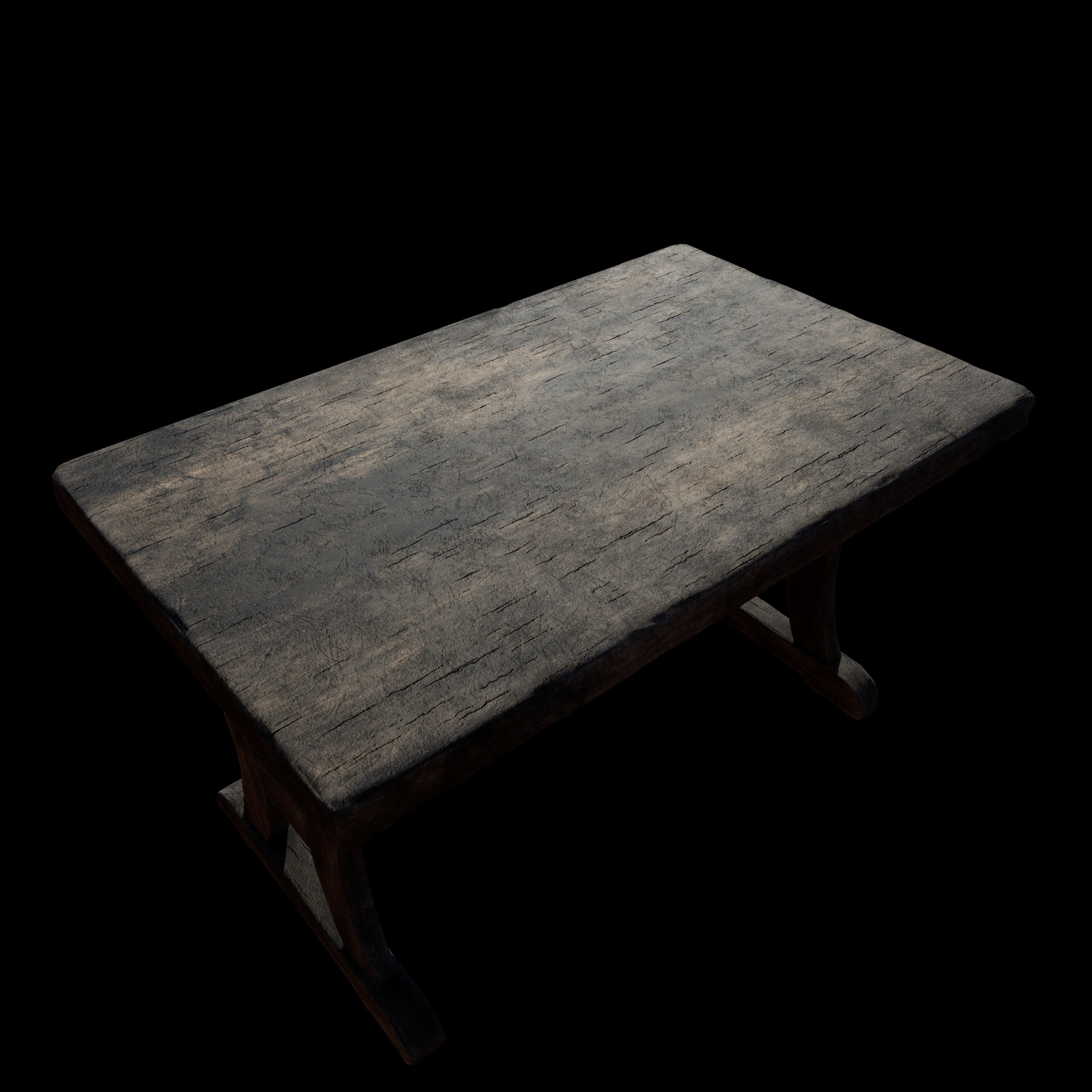 Old Rustic Wooden Dinner Table High- and Low-poly Versions Low-poly 3D model_8