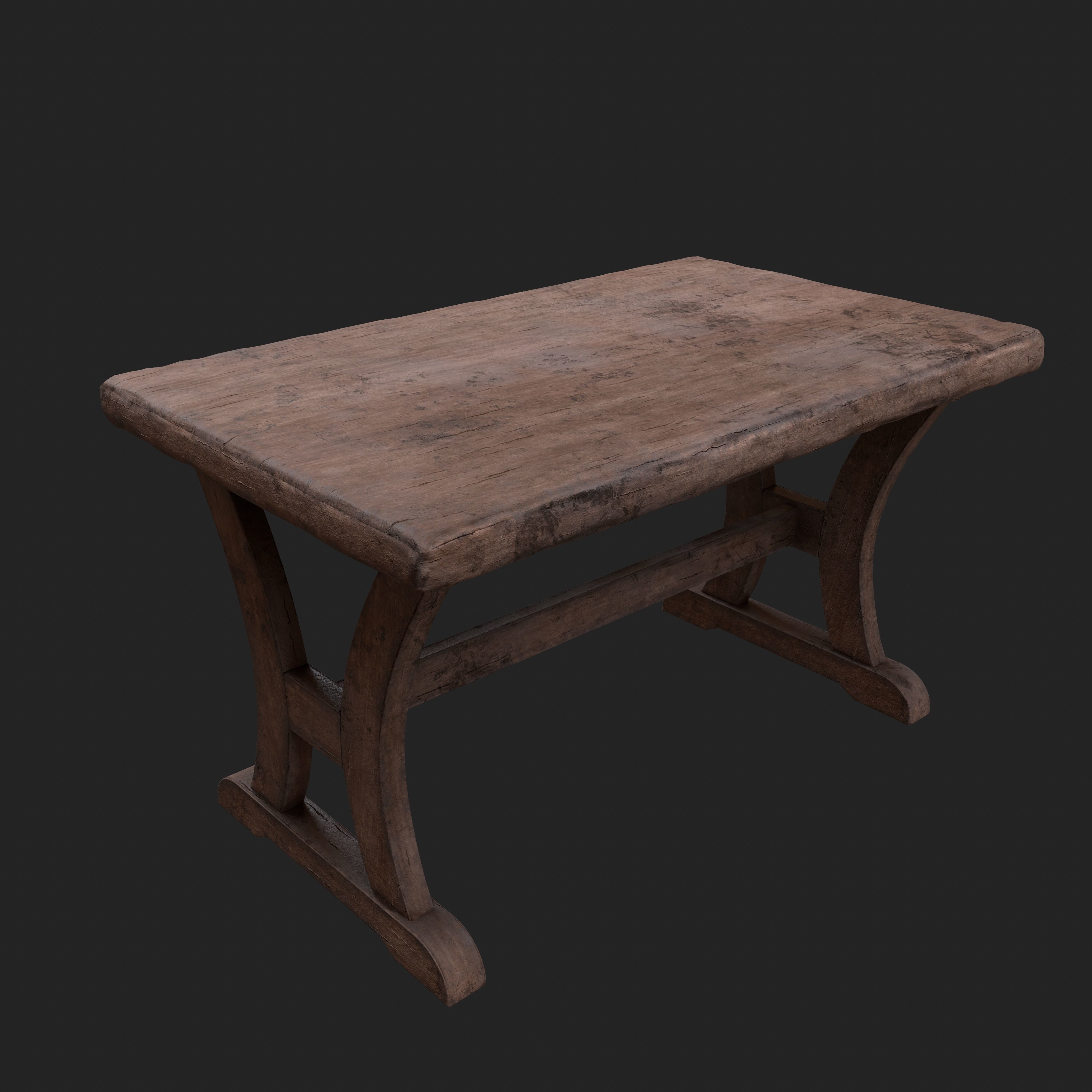 Old Rustic Wooden Dinner Table High- and Low-poly Versions Low-poly 3D model_40