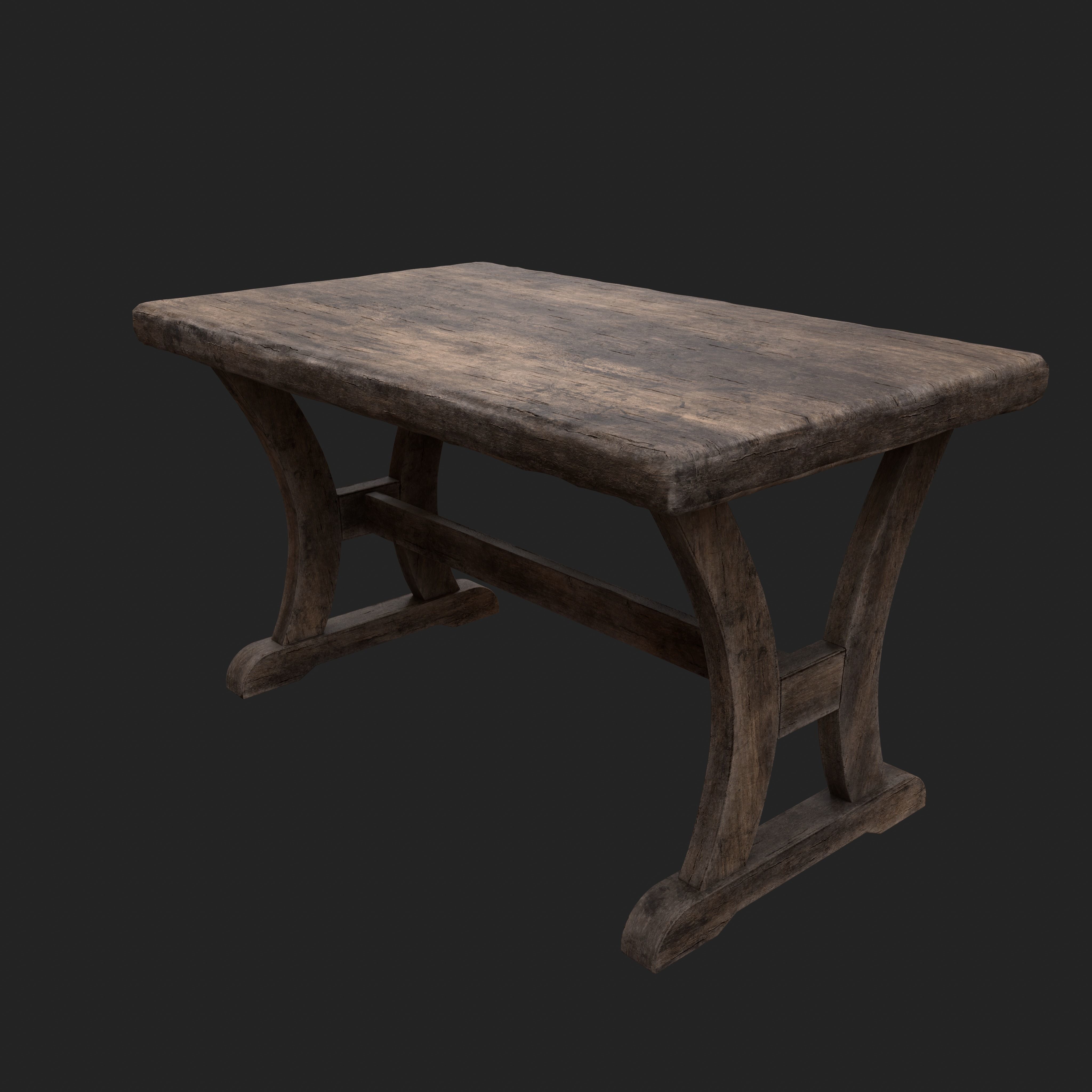 Old Rustic Wooden Dinner Table High- and Low-poly Versions Low-poly 3D model_45