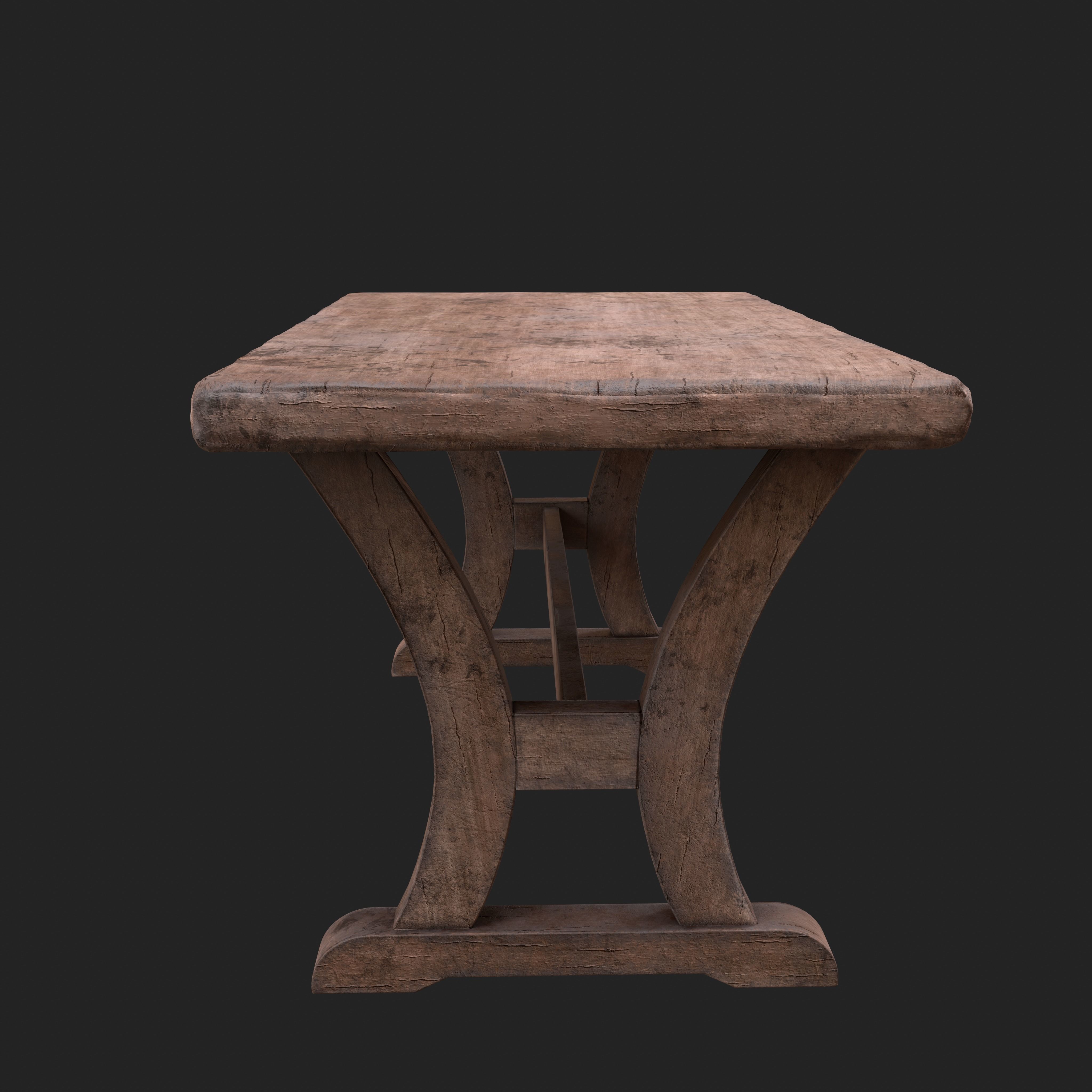 Old Rustic Wooden Dinner Table High- and Low-poly Versions Low-poly 3D model_42