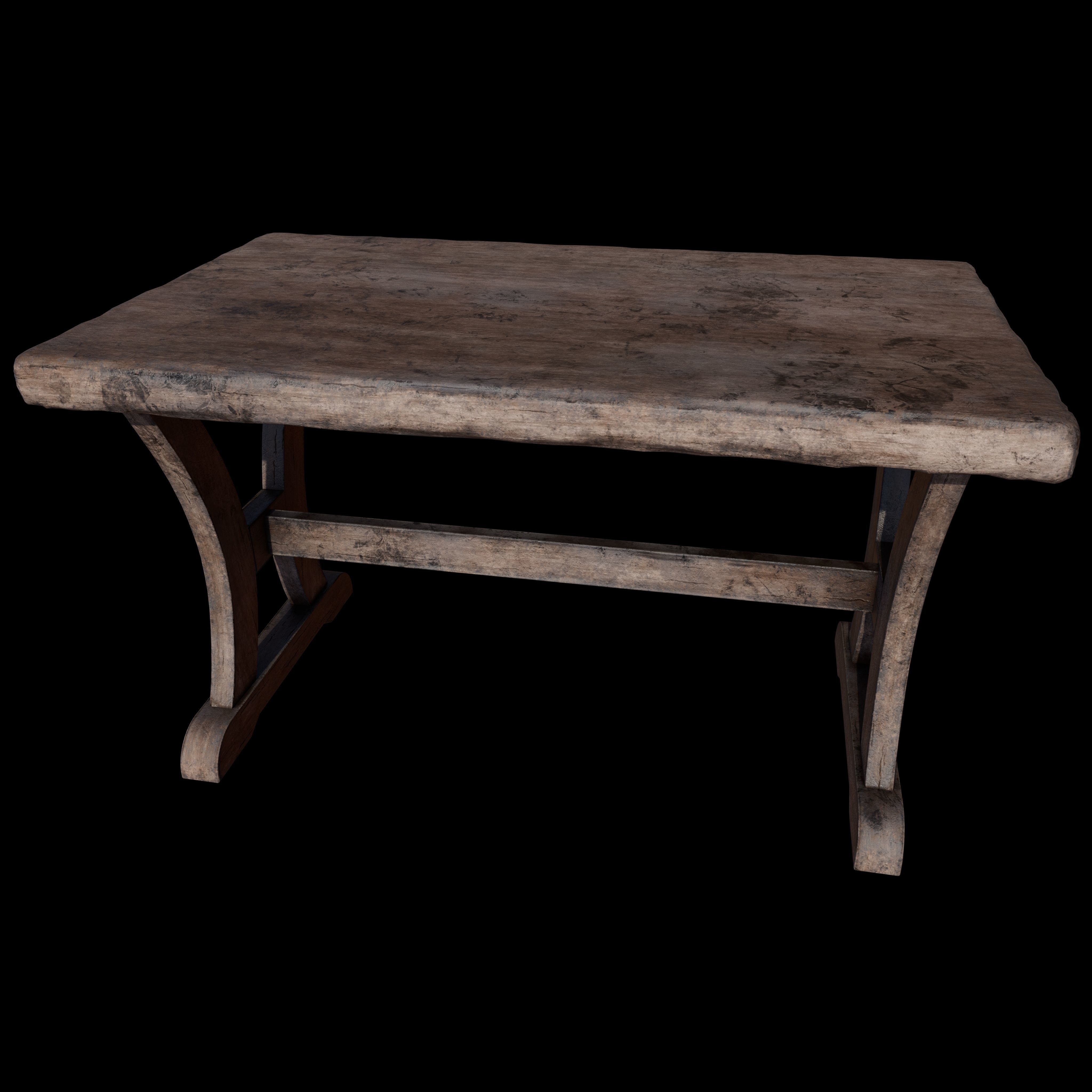 Old Rustic Wooden Dinner Table High- and Low-poly Versions Low-poly 3D model_34