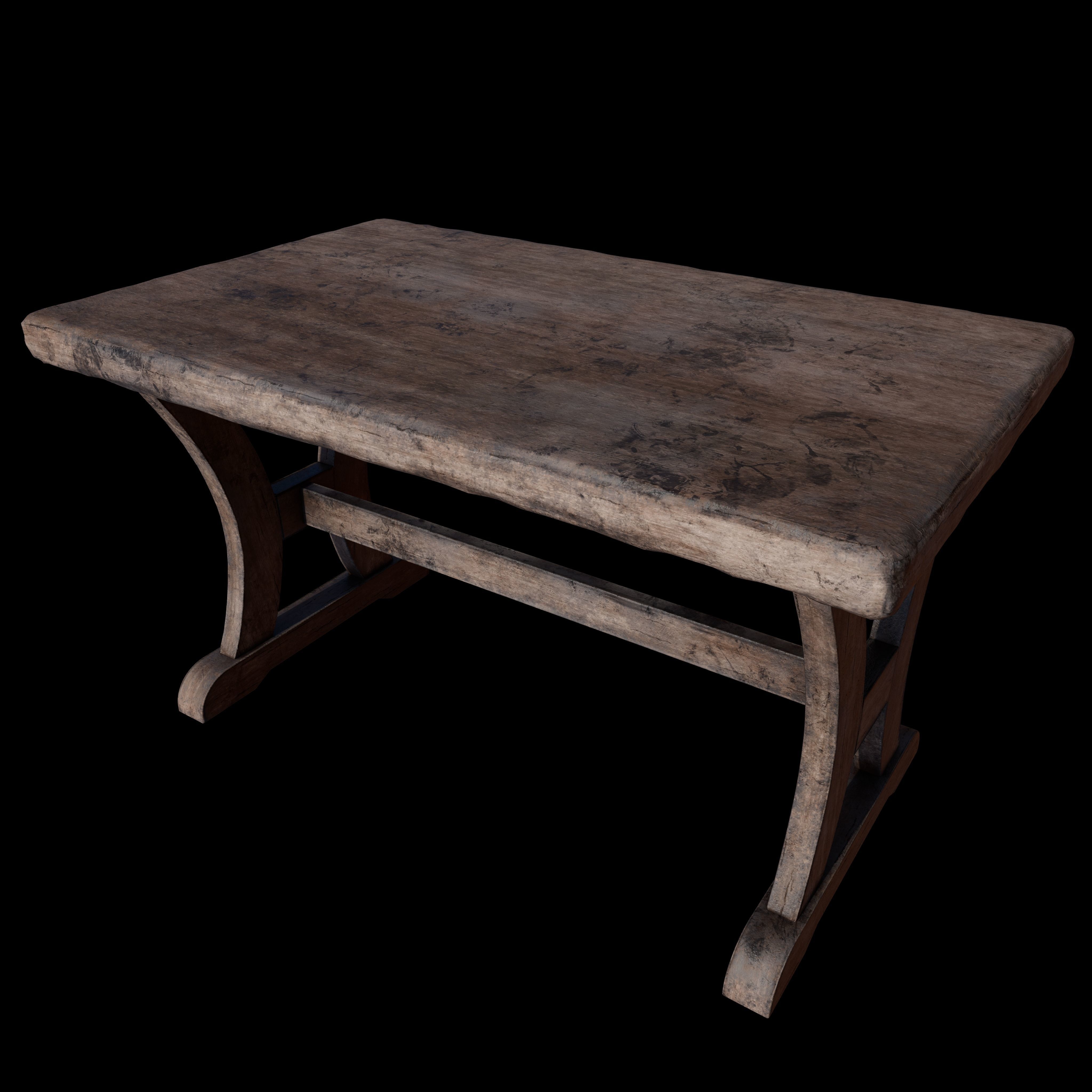 Old Rustic Wooden Dinner Table High- and Low-poly Versions Low-poly 3D model_30