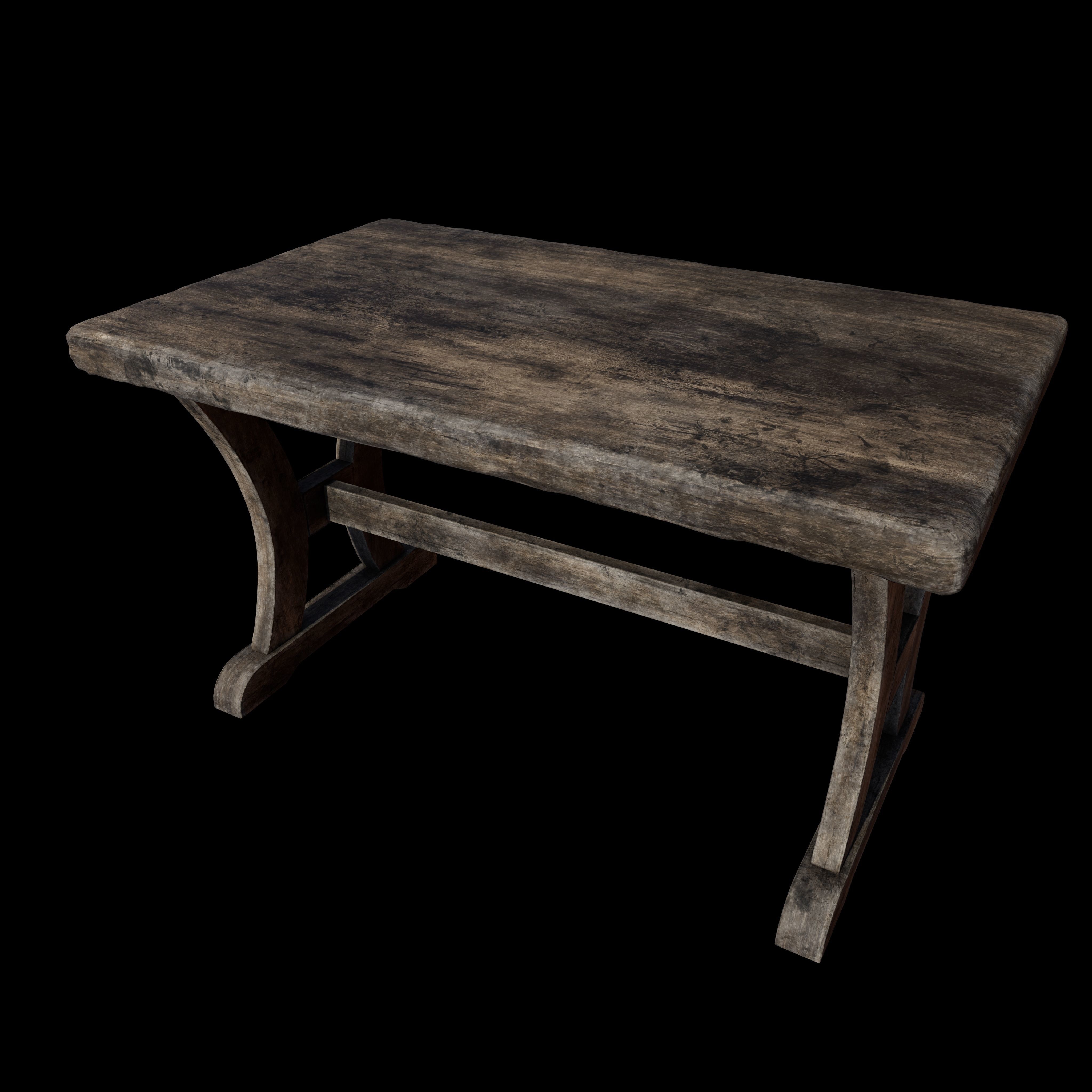 Old Rustic Wooden Dinner Table High- and Low-poly Versions Low-poly 3D model_29