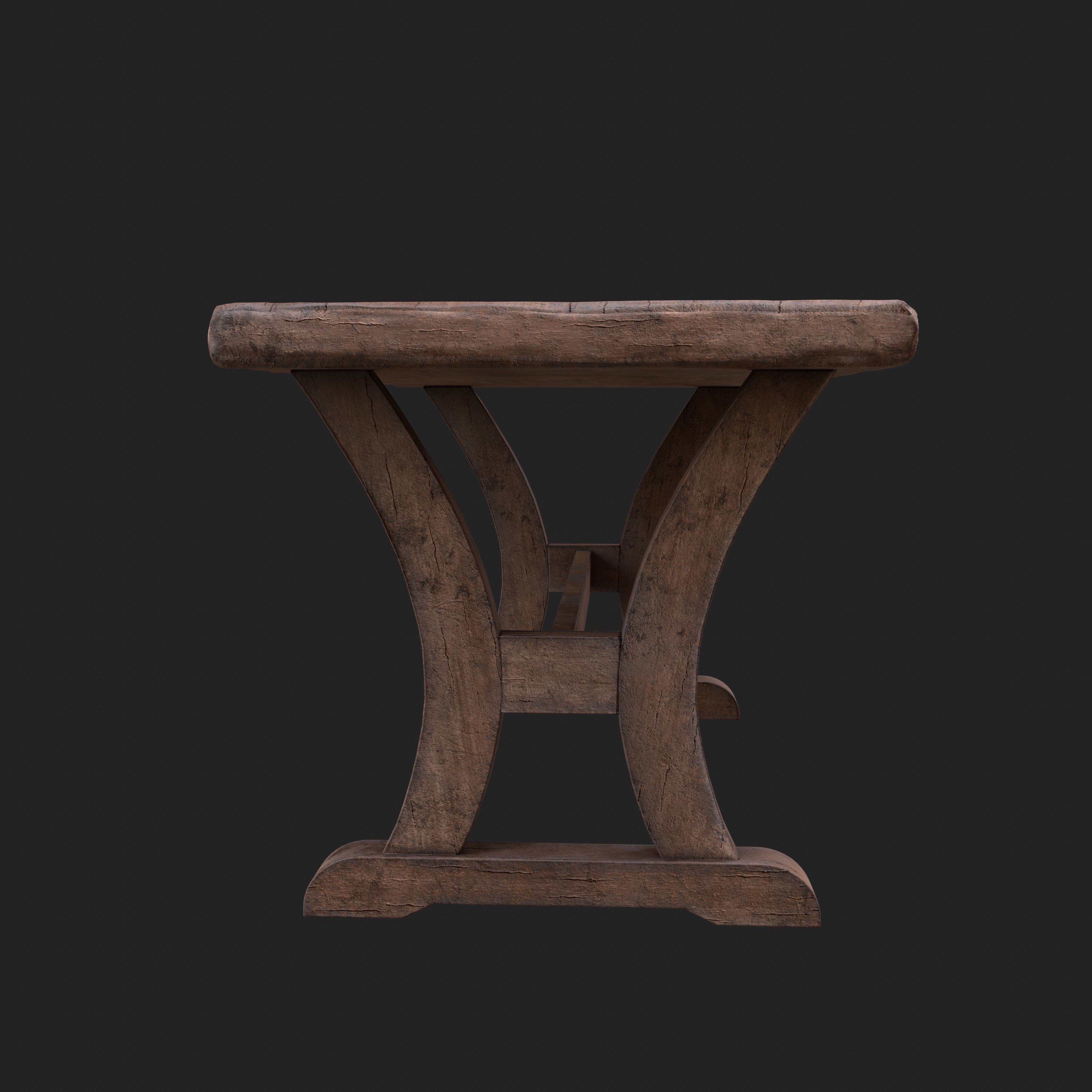 Old Rustic Wooden Dinner Table High- and Low-poly Versions Low-poly 3D model_46
