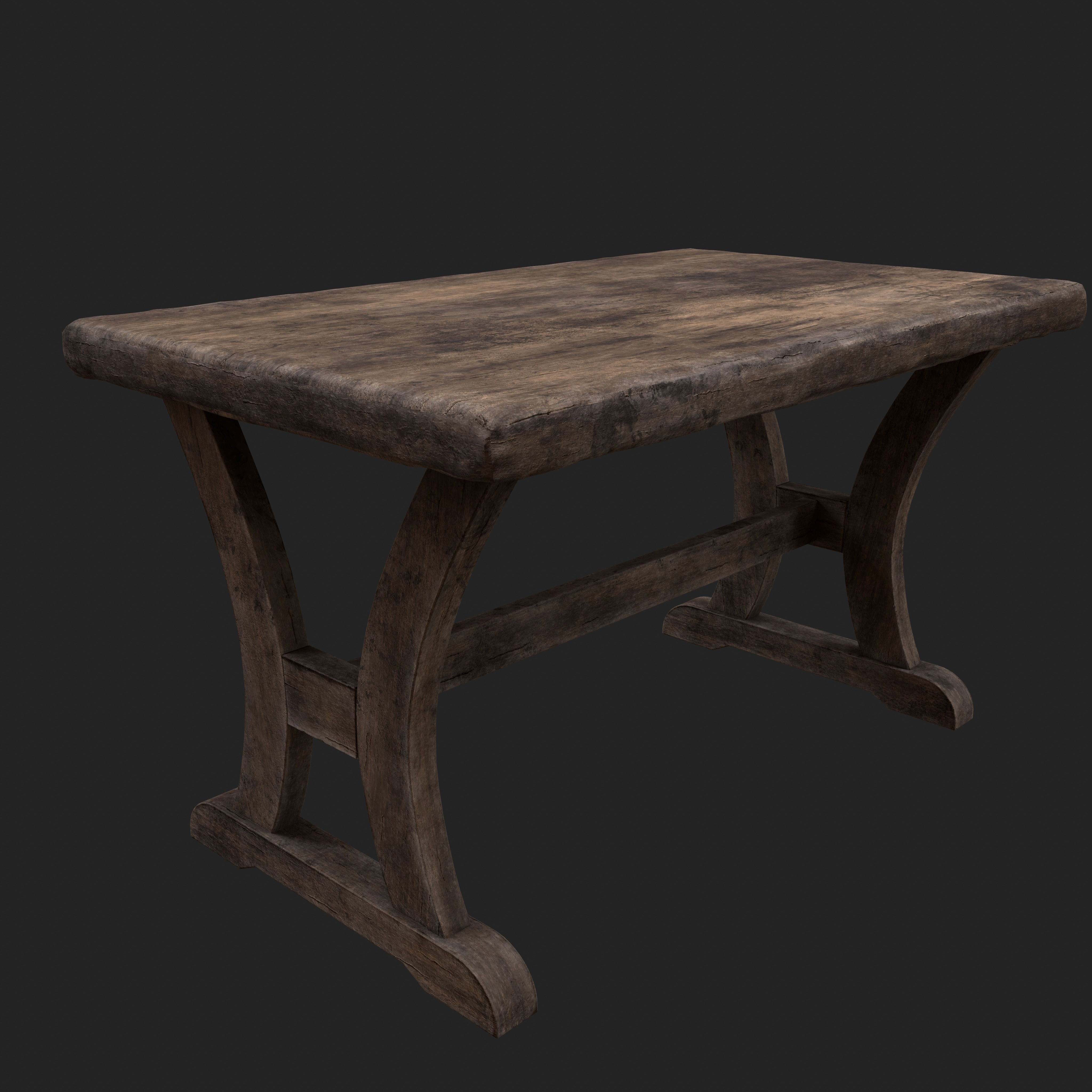 Old Rustic Wooden Dinner Table High- and Low-poly Versions Low-poly 3D model_48