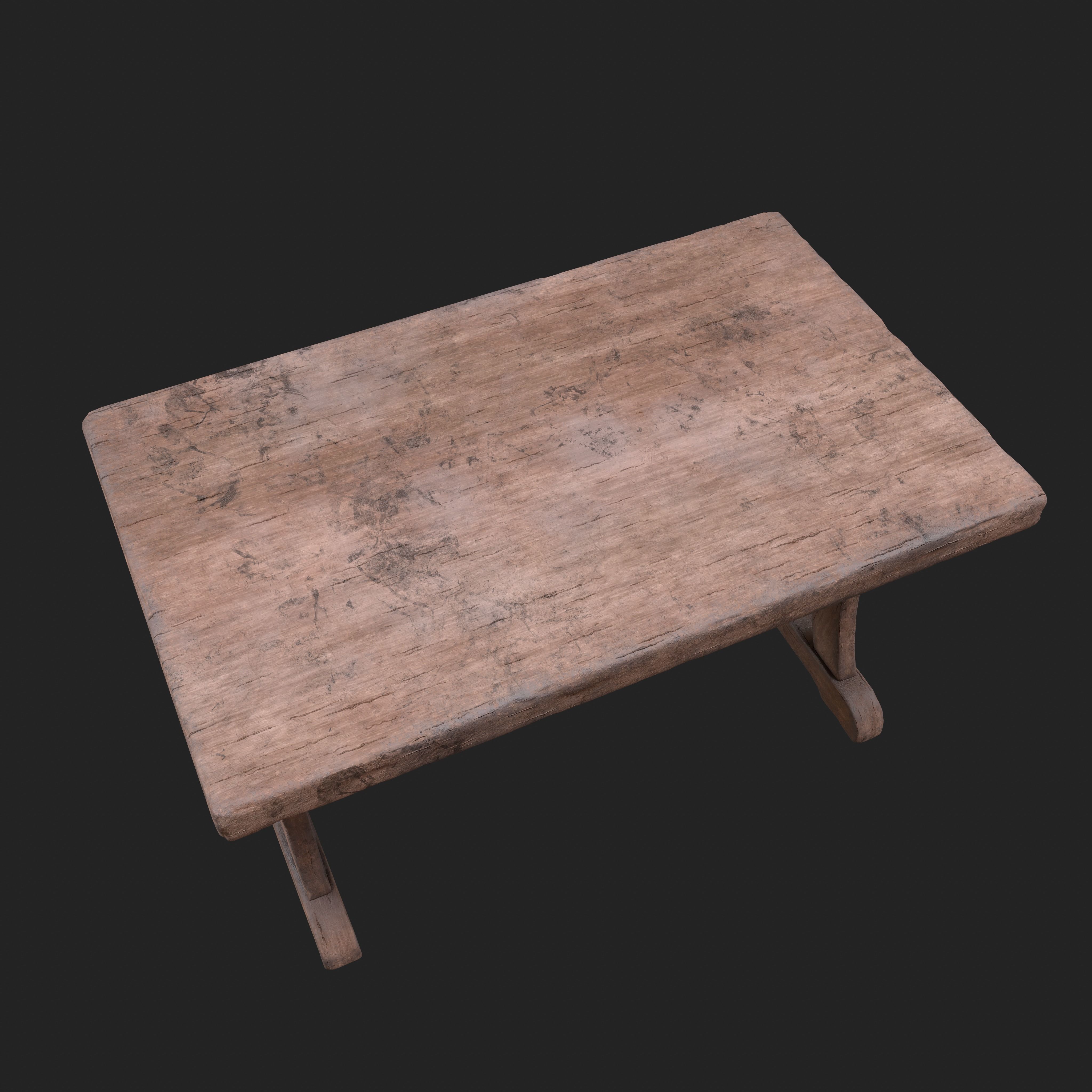 Old Rustic Wooden Dinner Table High- and Low-poly Versions Low-poly 3D model_21