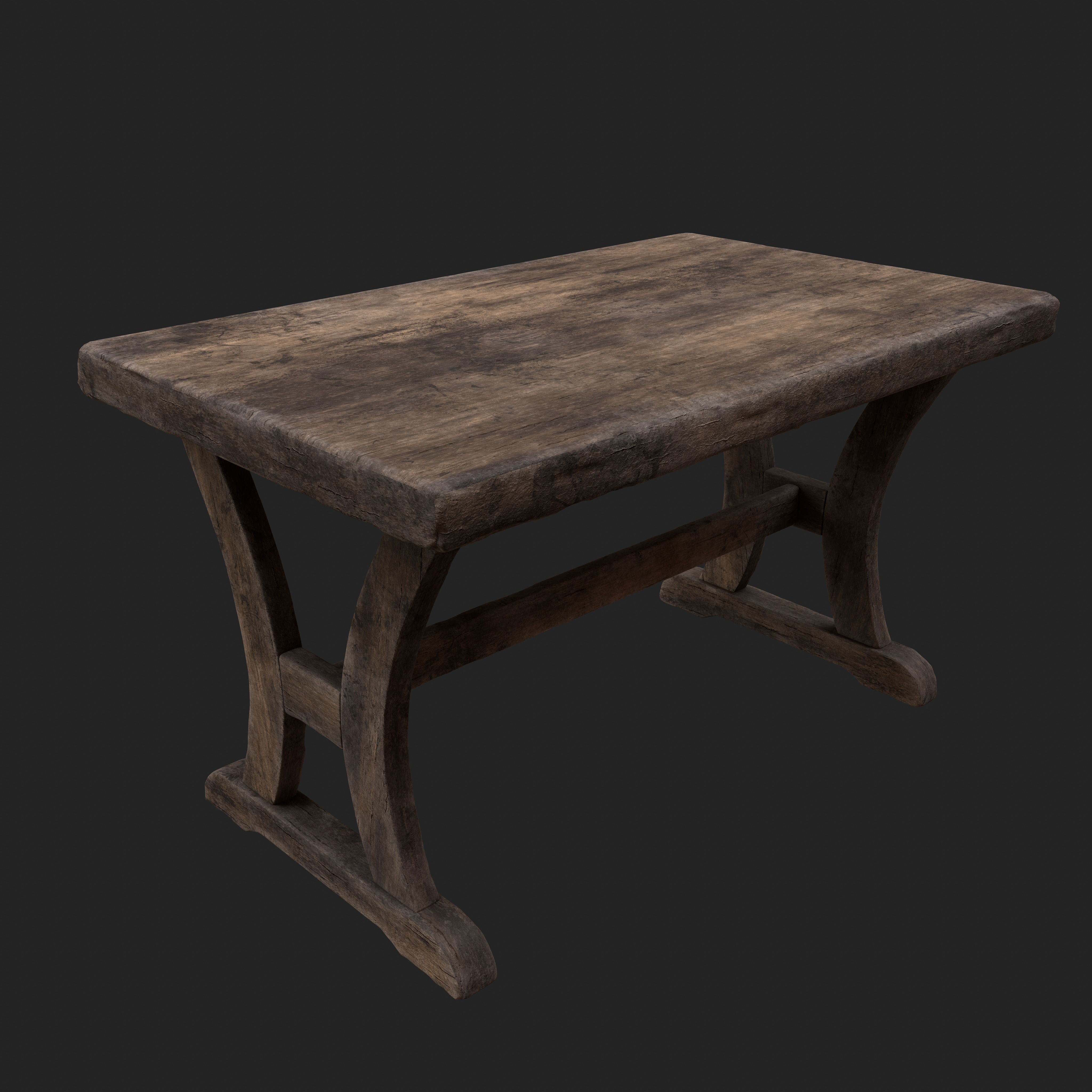 Old Rustic Wooden Dinner Table High- and Low-poly Versions Low-poly 3D model_27